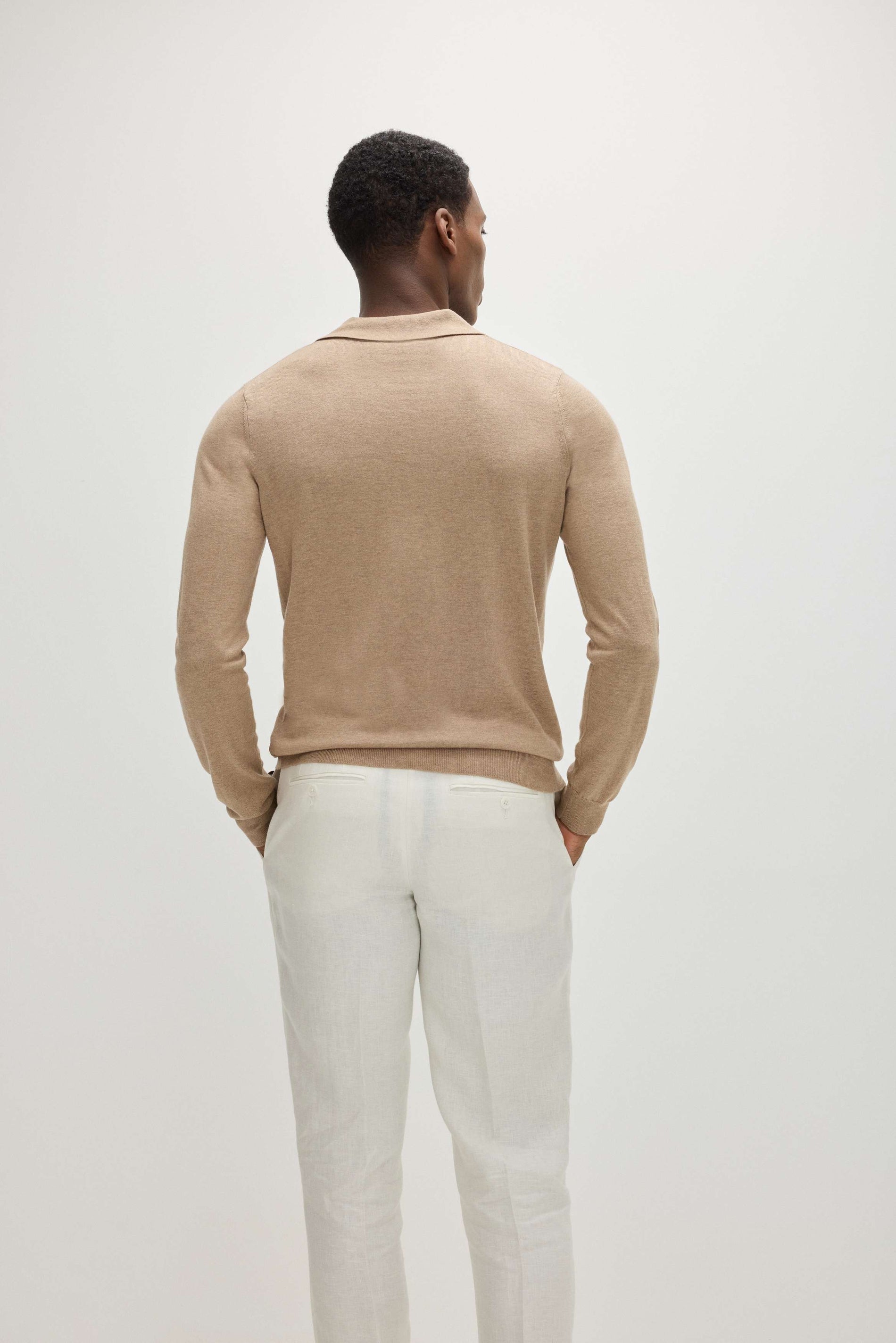 Davida Man Fine Knit Open Collar Sweater Sweaters Mink