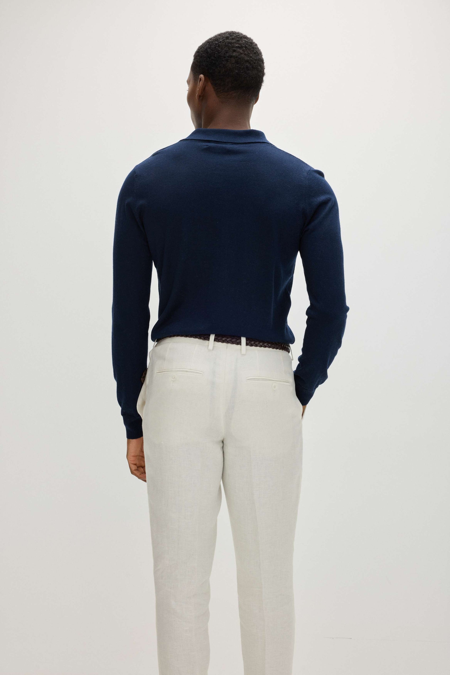 Davida Man Fine Knit Open Collar Sweater Sweaters Navy