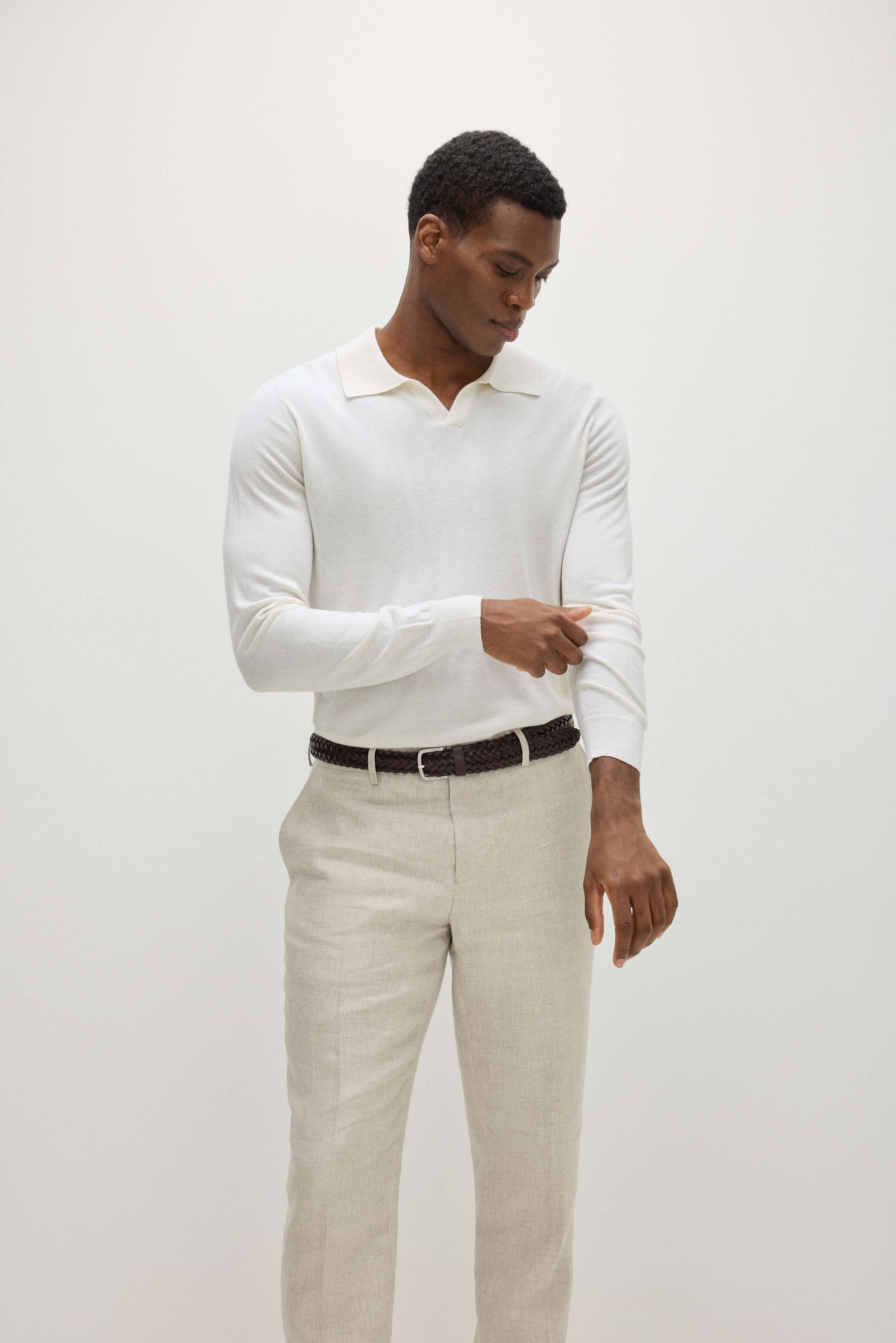 Davida Man Fine Knit Open Collar Sweater Sweaters White