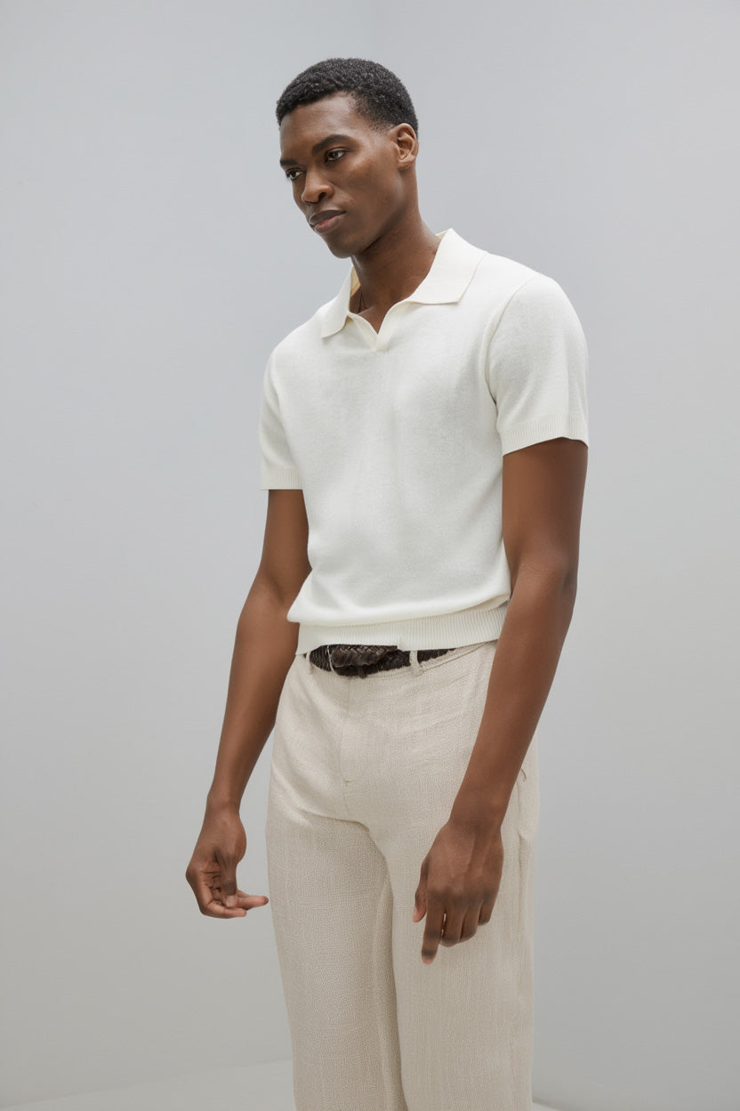 Davida Man Fine Knit Open Collar T-shirt Sweaters White