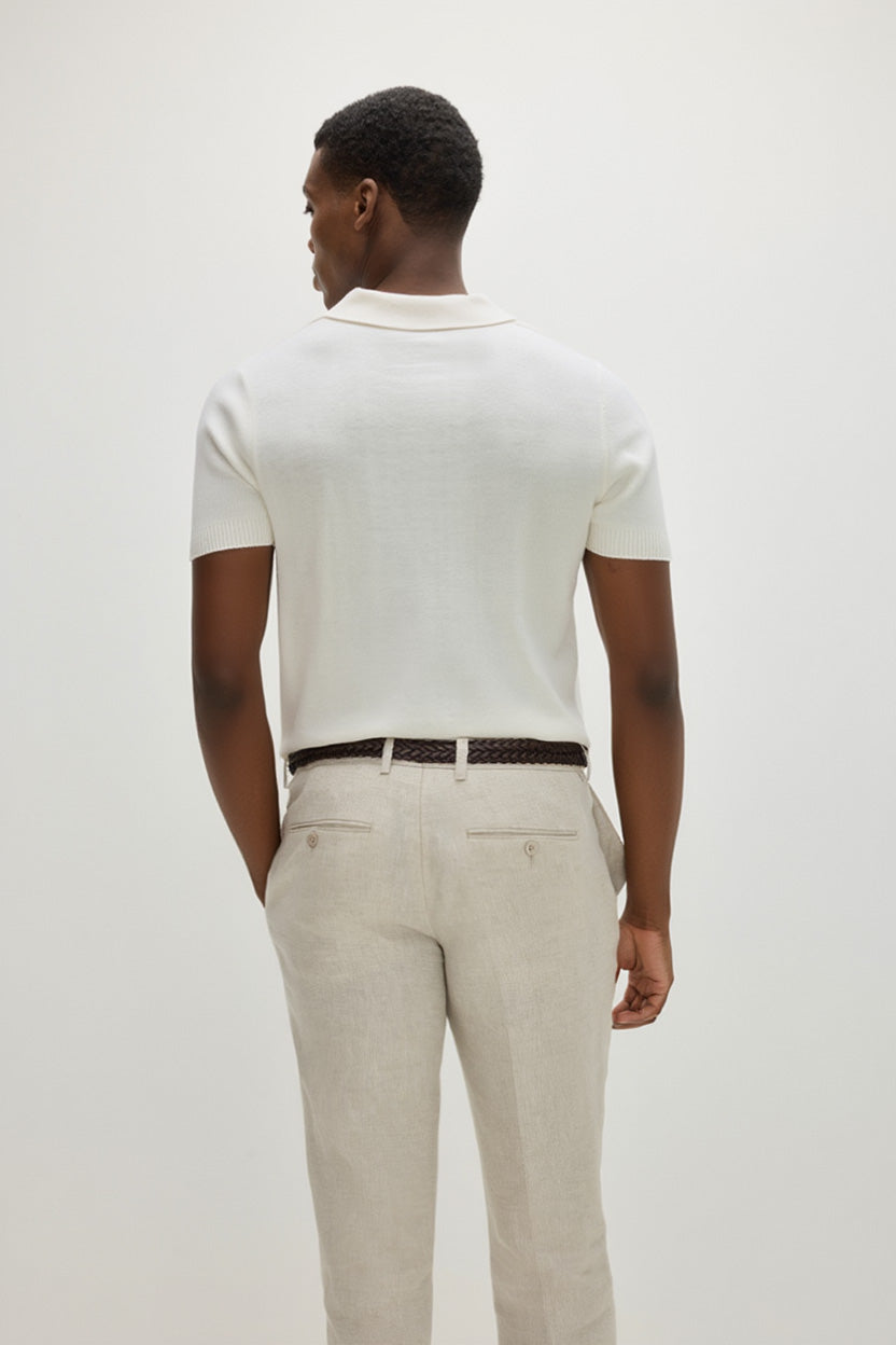 Davida Man Fine Knit Open Collar T-shirt Sweaters White