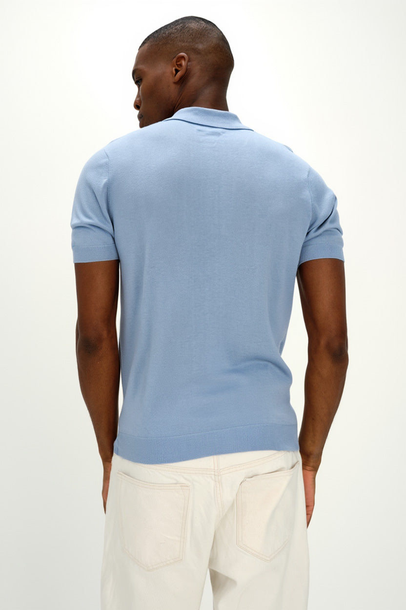 Davida Man Fine Knit Pique Sweaters Light Blue