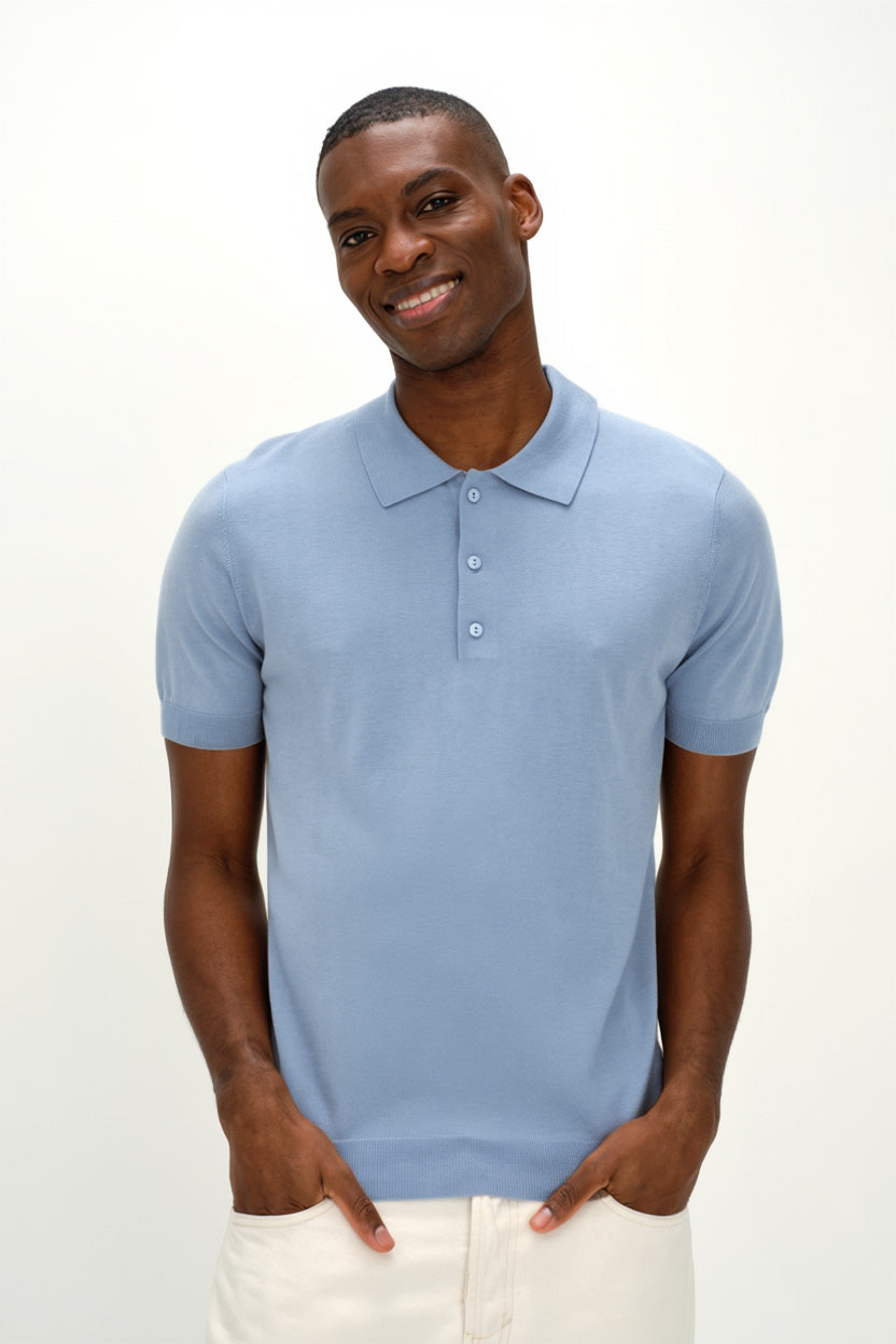 Davida Man Fine Knit Pique Sweaters Light Blue