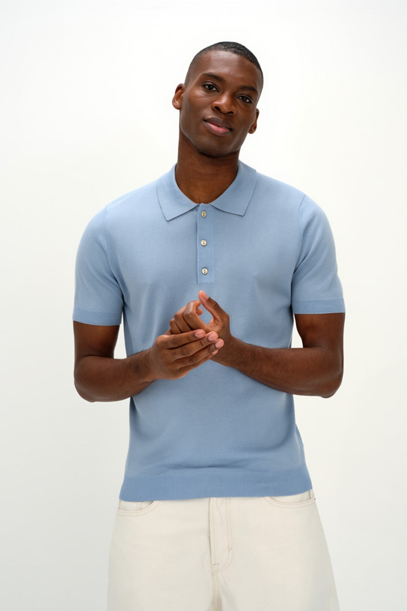 Davida Man Fine Knit Pique Sweaters Light Blue
