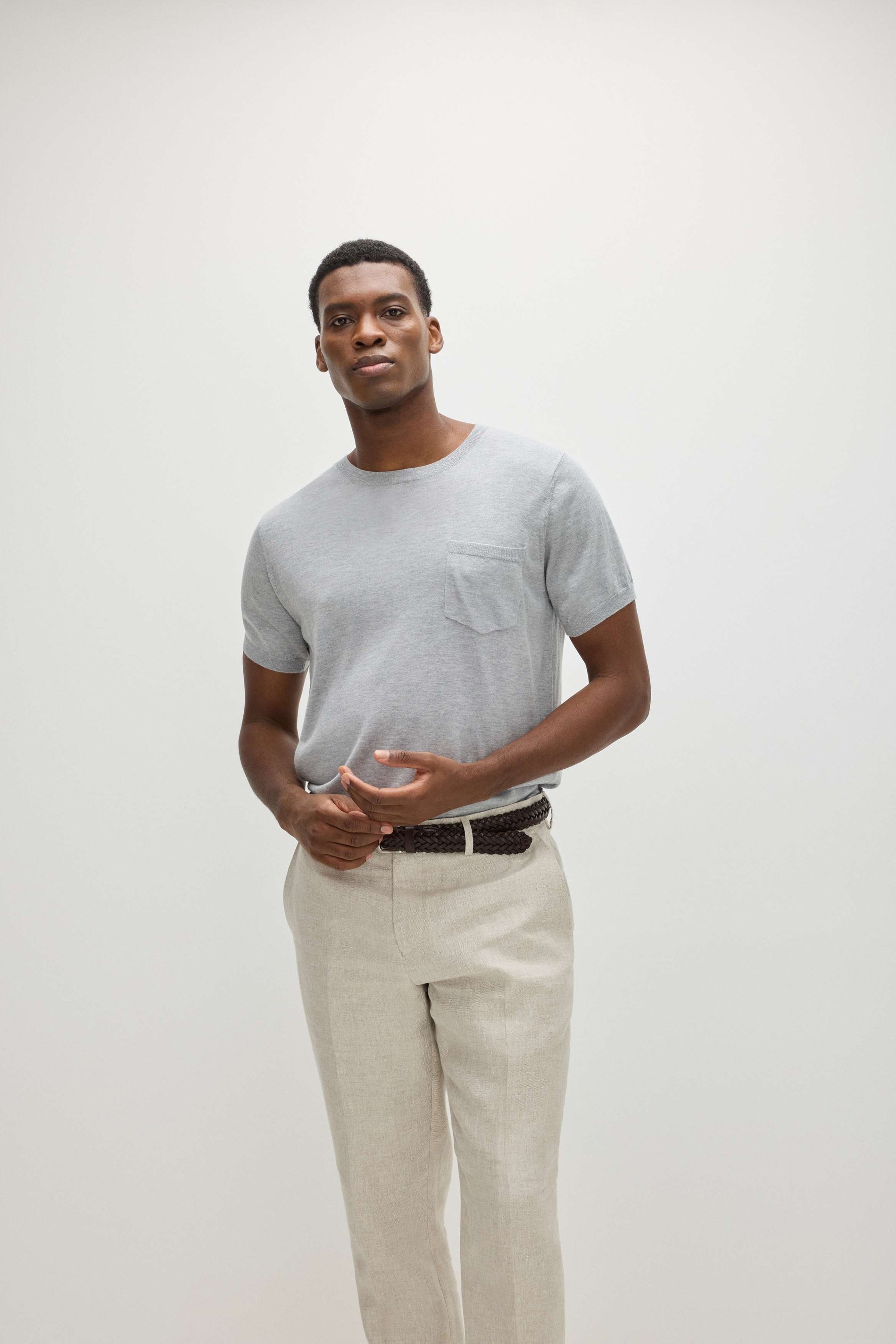 Davida Man Fine Knit Pocket T-Shirt Sweaters Light Grey