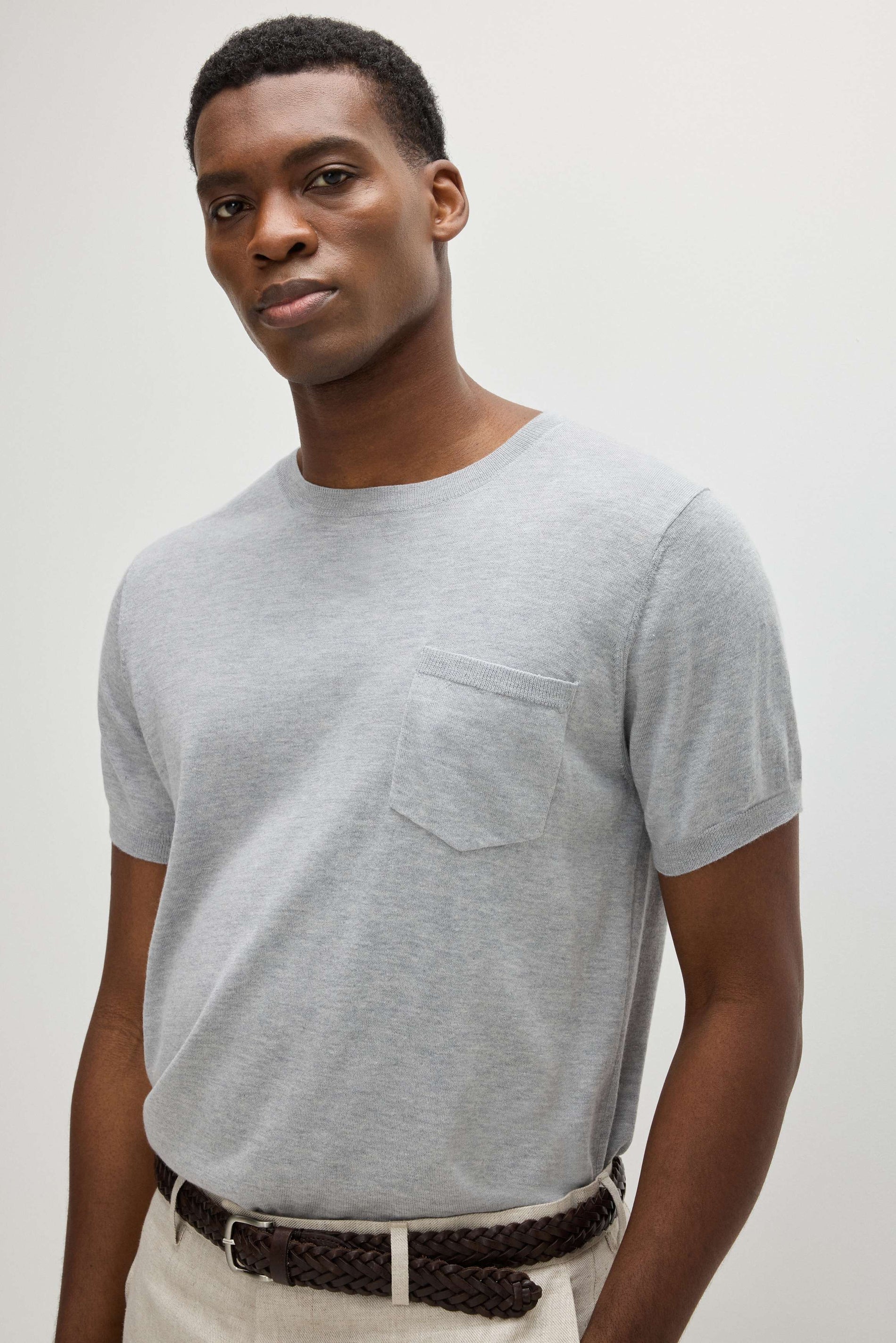 Davida Man Fine Knit Pocket T-Shirt Sweaters Light Grey