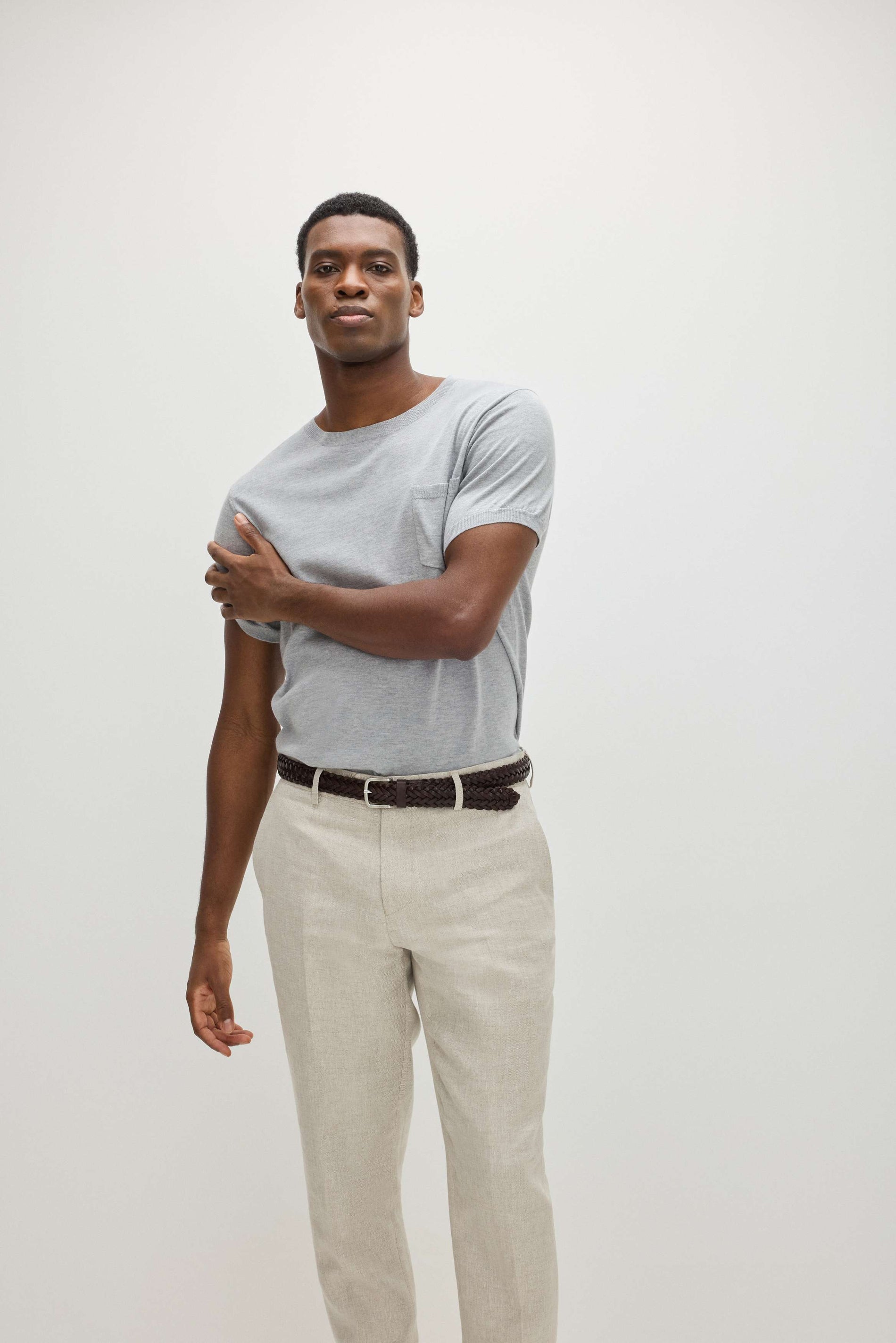 Davida Man Fine Knit Pocket T-Shirt Sweaters Light Grey