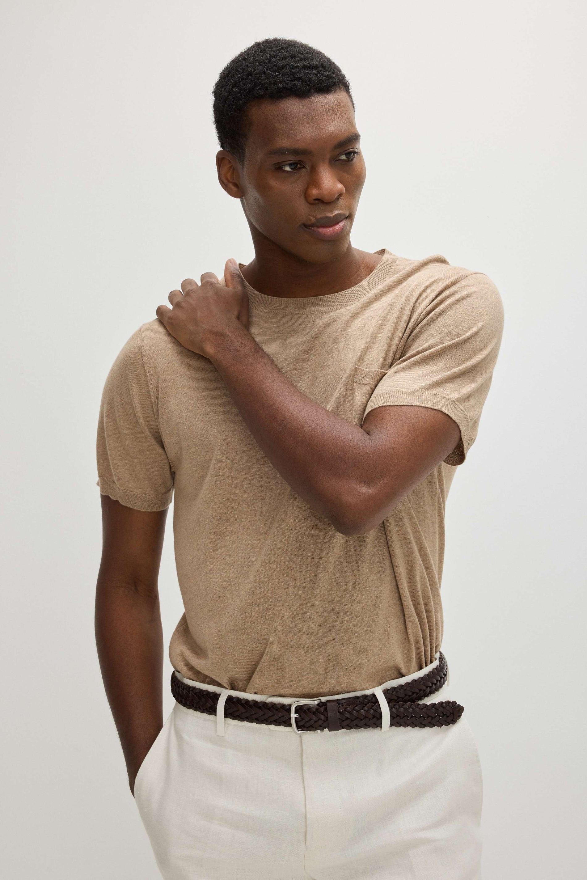 Davida Man Fine Knit Pocket T-Shirt Sweaters Mink