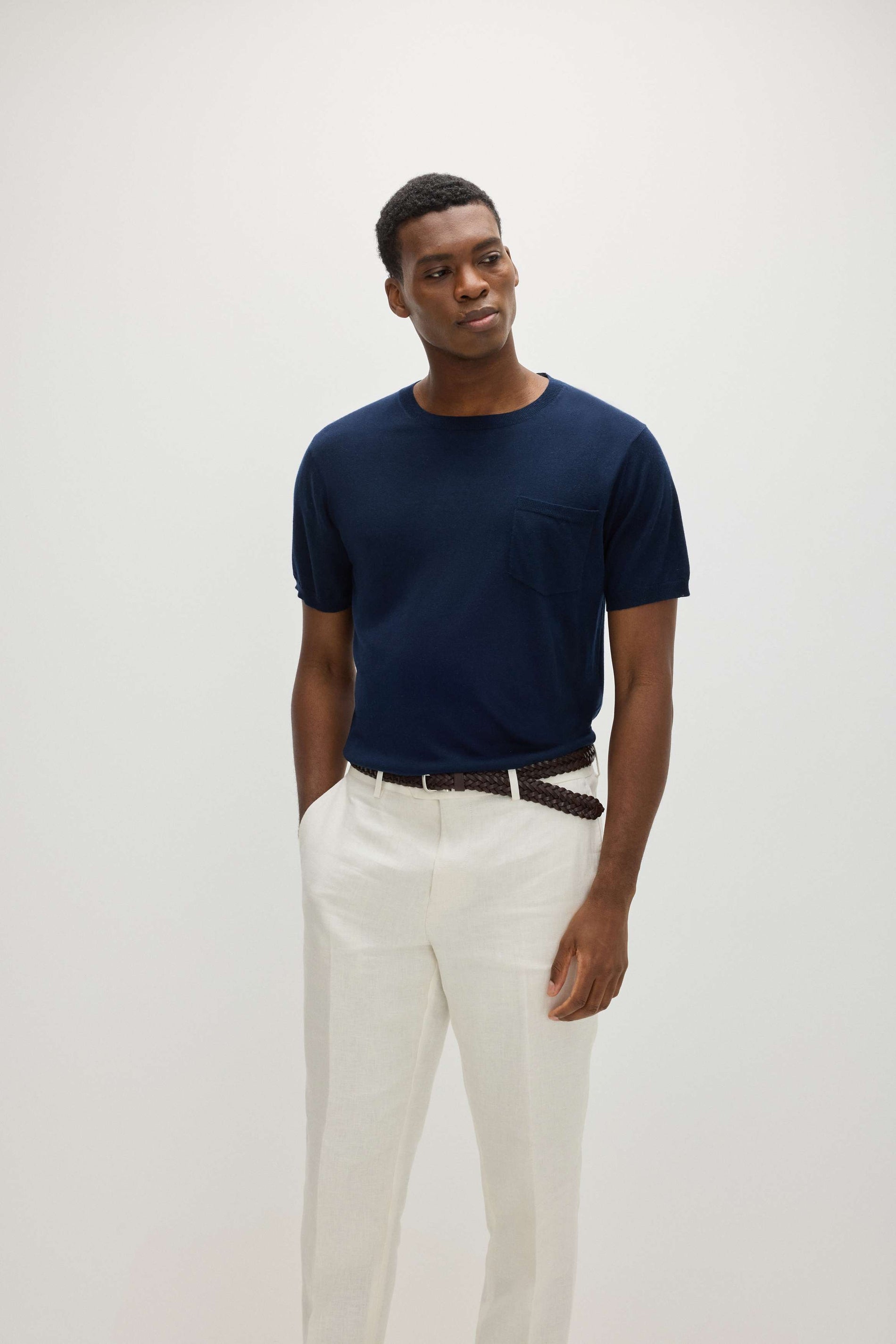 Davida Man Fine Knit Pocket T-Shirt Sweaters Navy