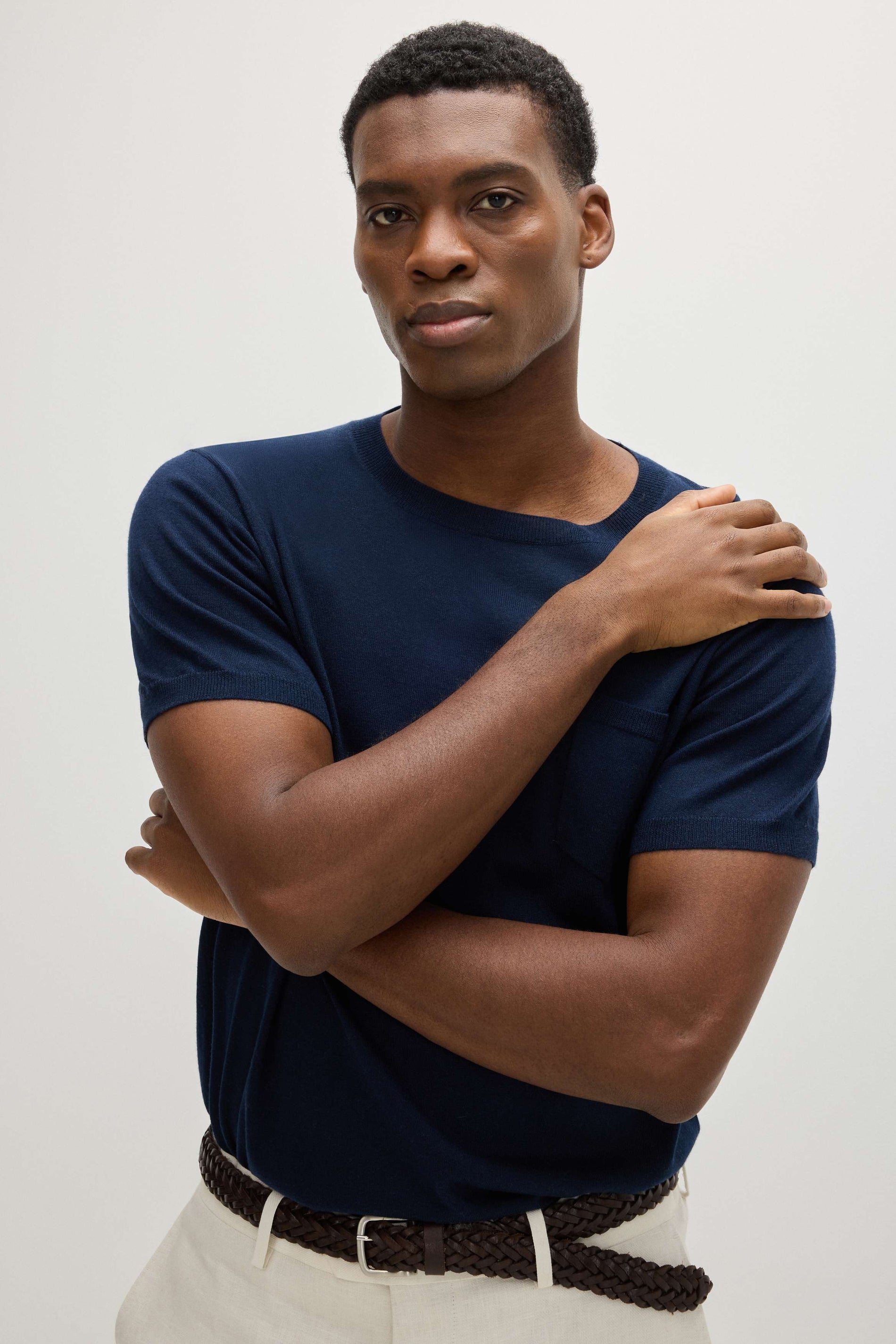 Davida Man Fine Knit Pocket T-Shirt Sweaters Navy