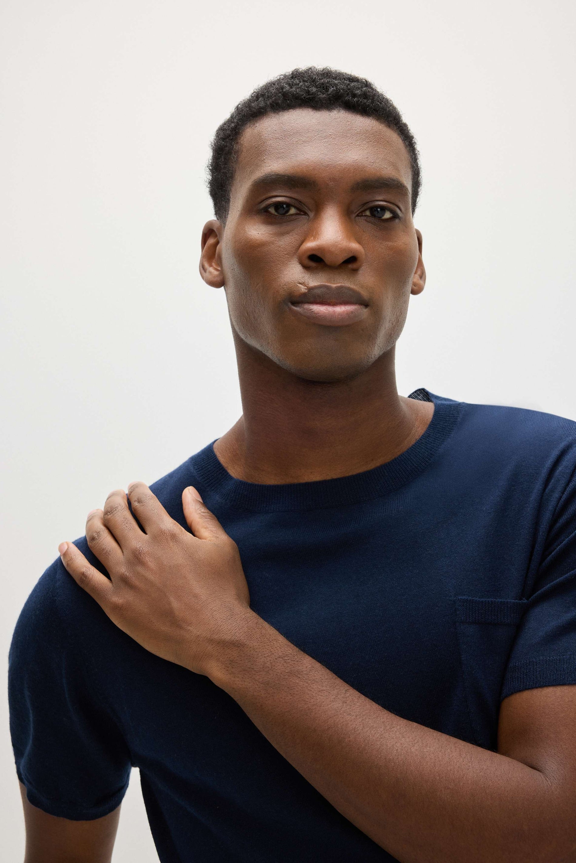 Davida Man Fine Knit Pocket T-Shirt Sweaters Navy