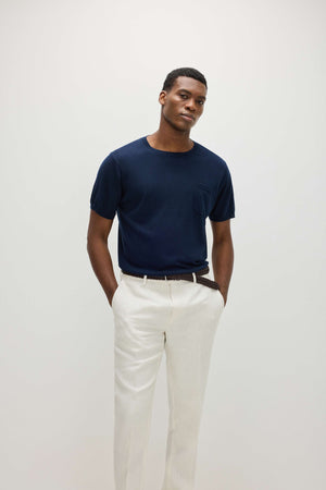 Man Fine Knit Pocket T-Shirt - Navy