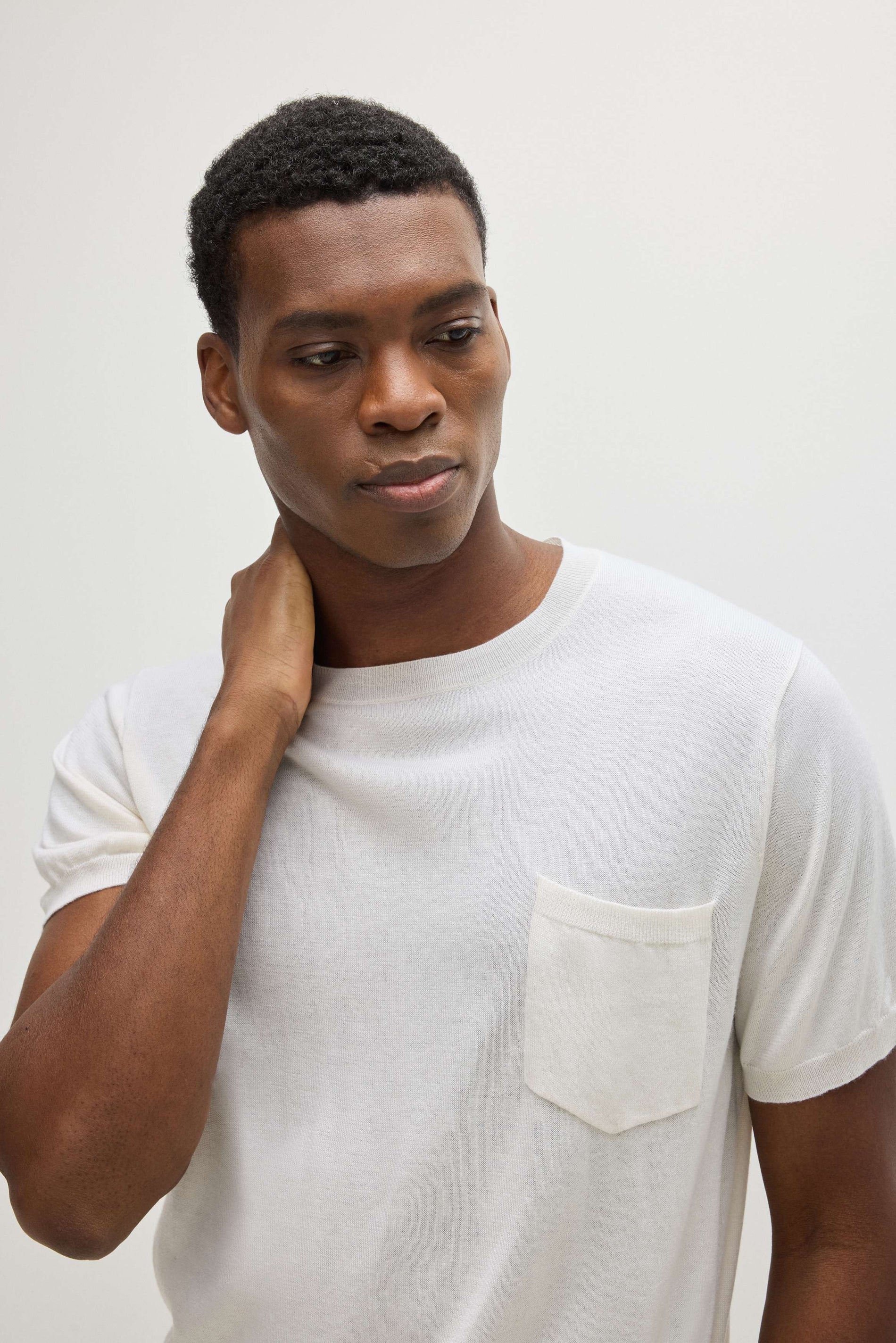 Davida Man Fine Knit Pocket T-Shirt Sweaters White