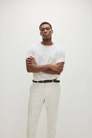 Man Fine Knit Pocket T-Shirt - White