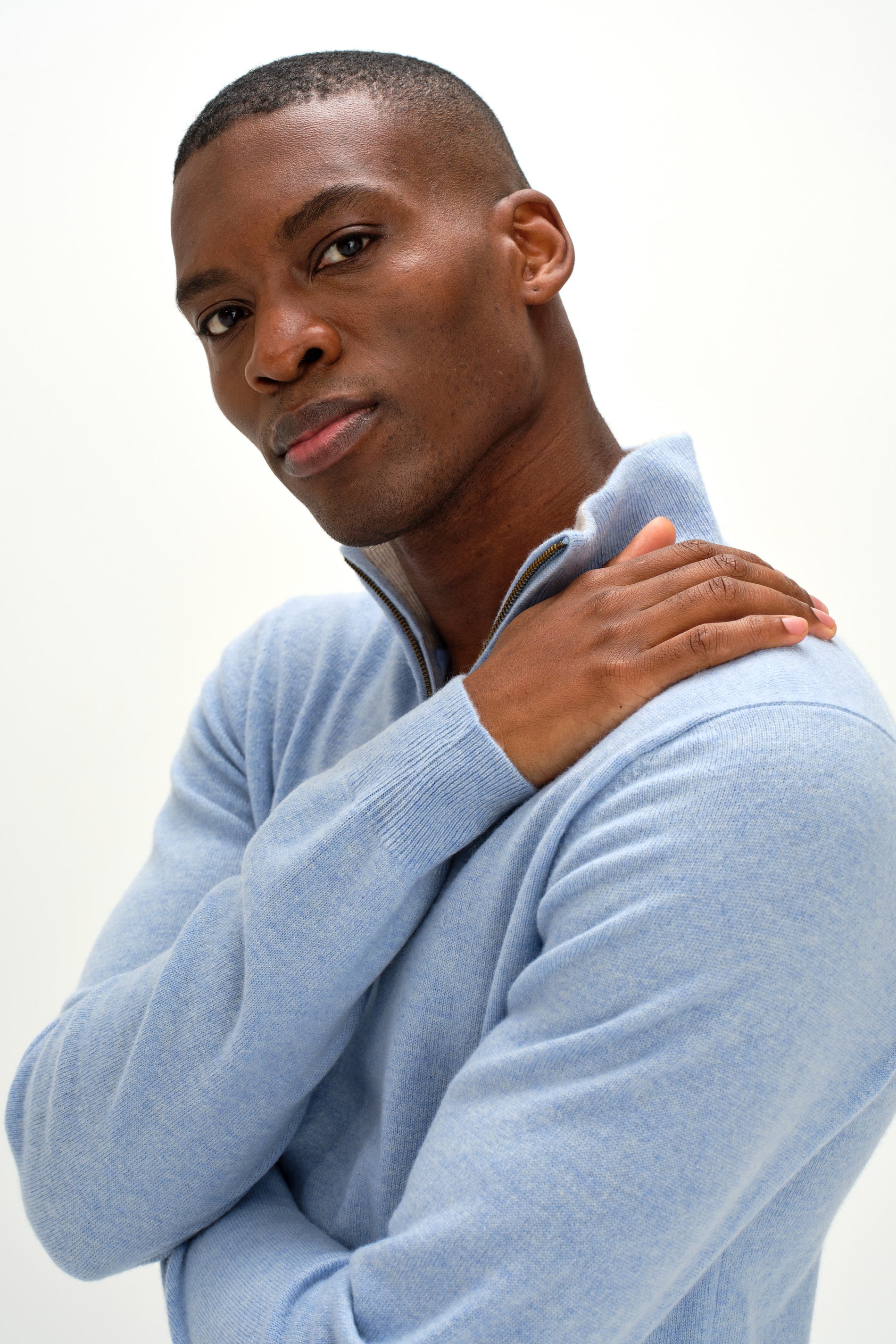 Davida Man Half Zip Sweaters Blue Fog