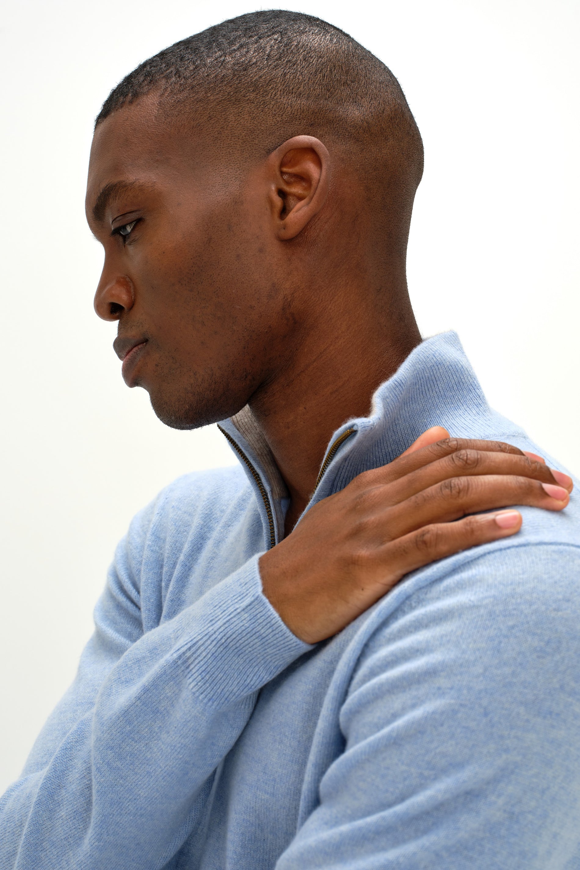 Davida Man Half Zip Sweaters Blue Fog