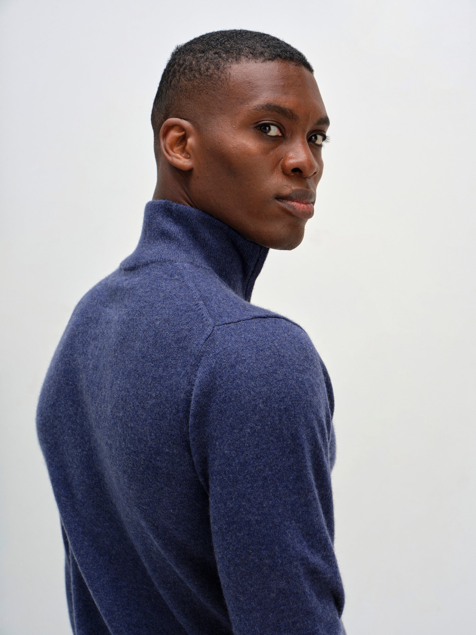 Davida Man Half Zip Sweaters Denim Blue