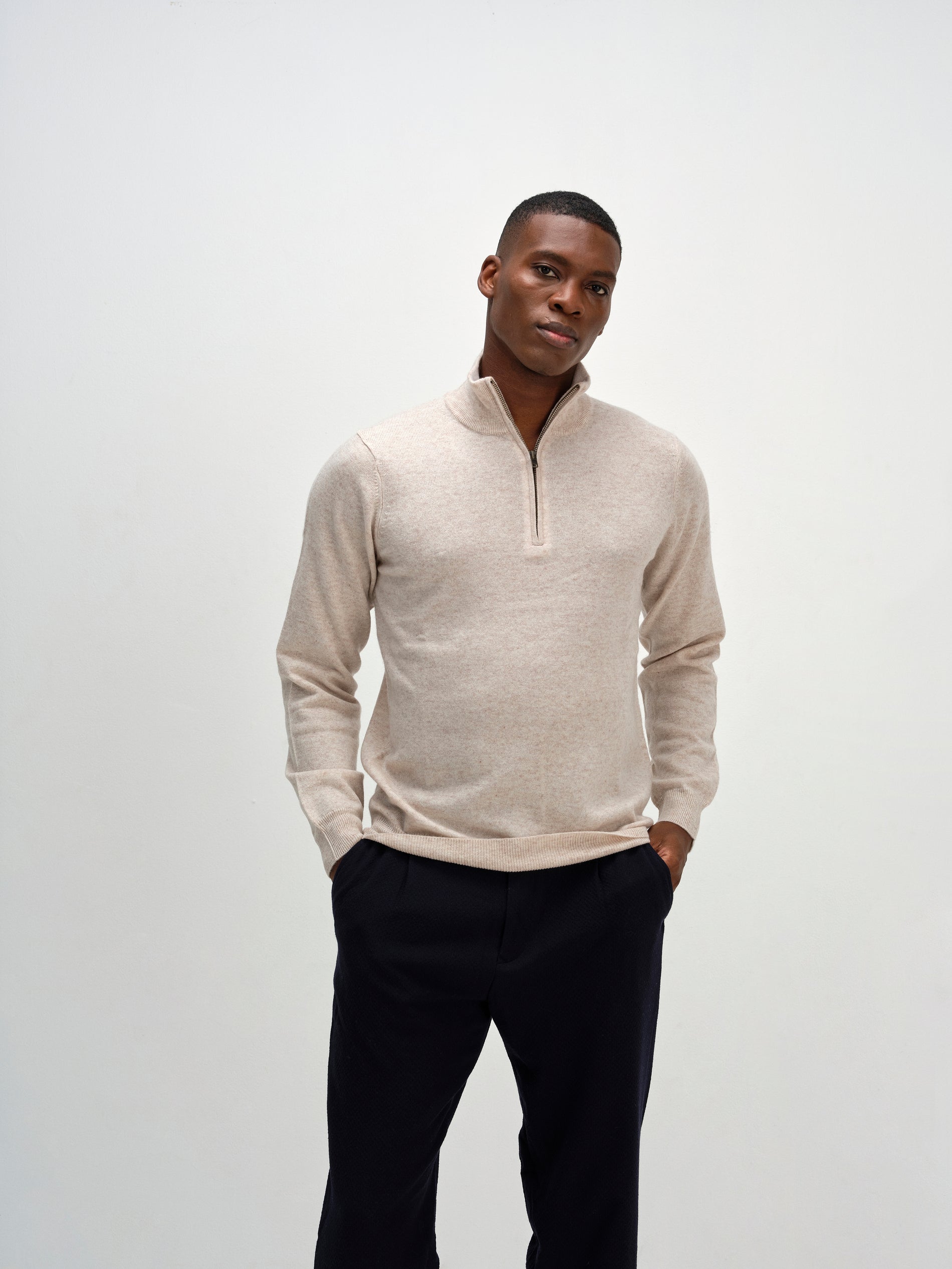 Davida Man Half Zip Sweaters Light Beige