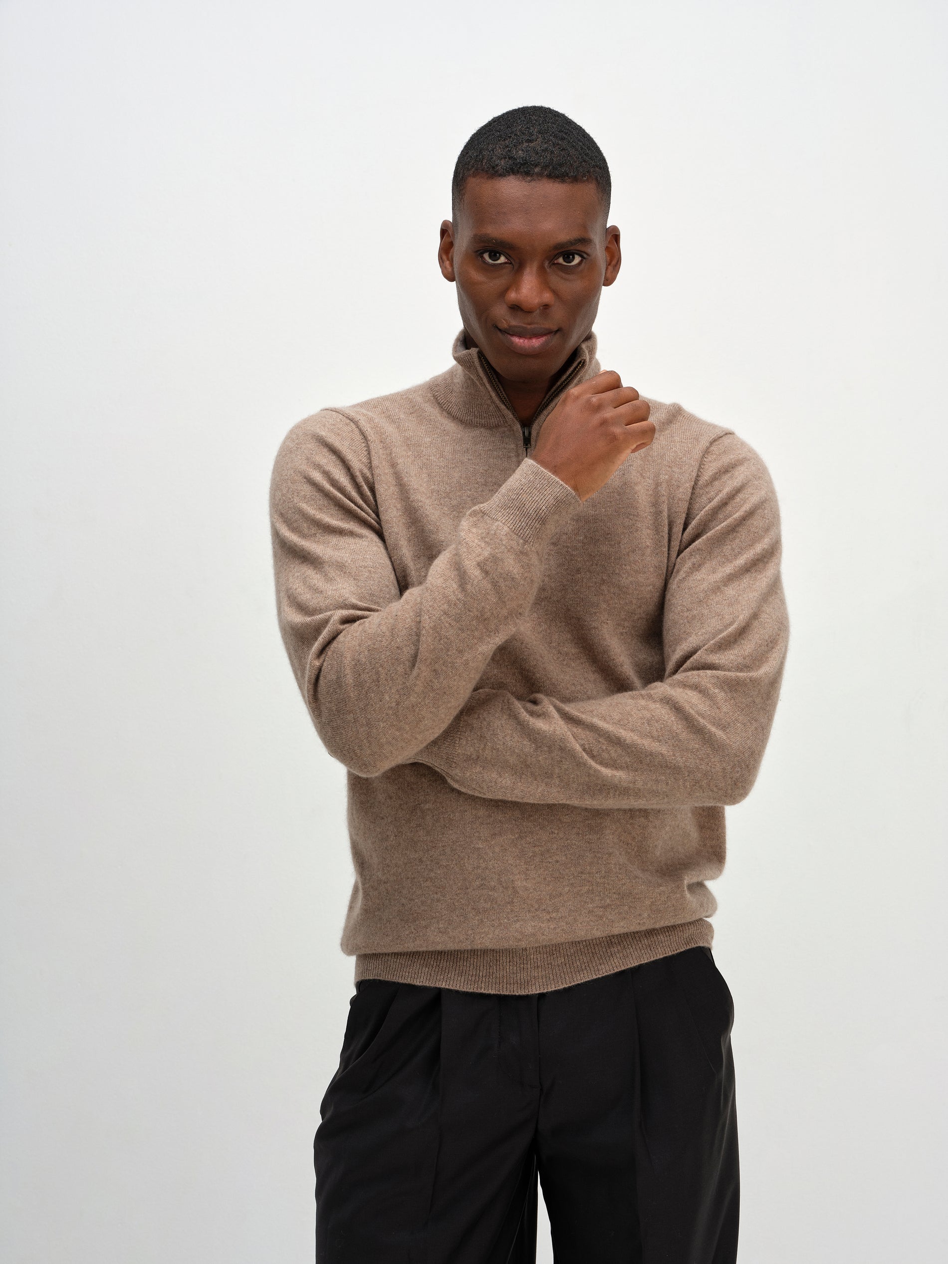 Davida Man Half Zip Sweaters Mink