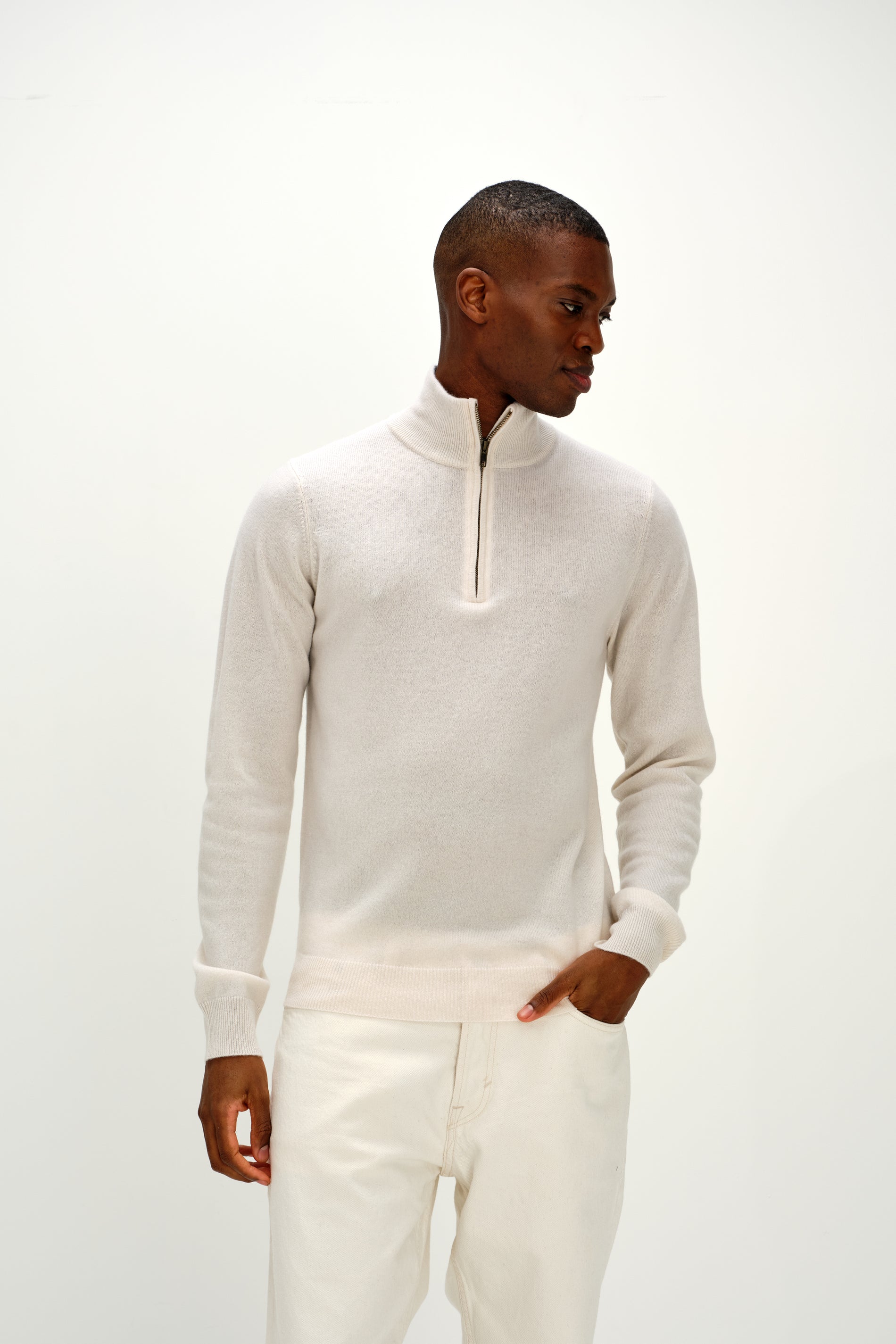 Davida Man Half Zip Sweaters White