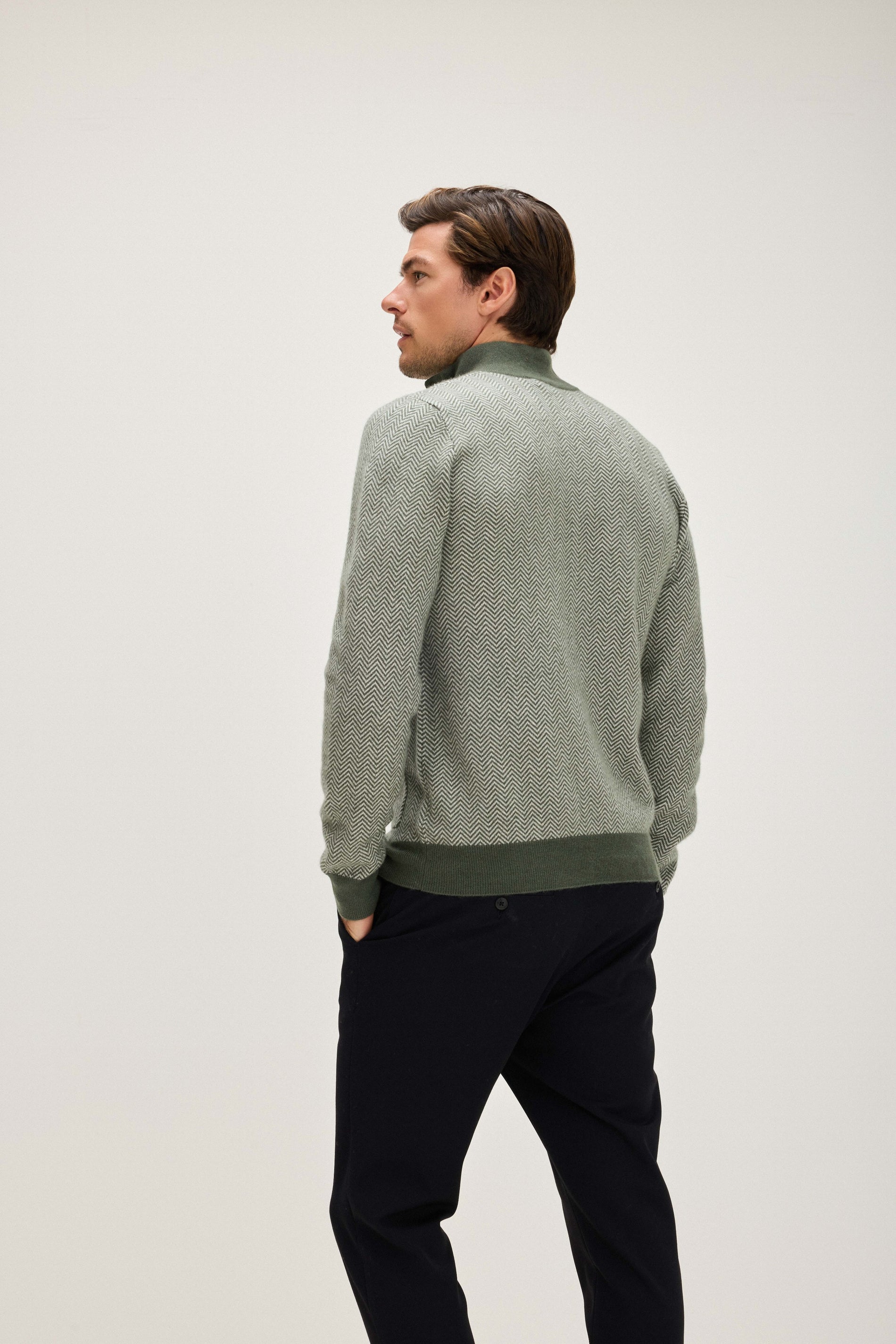 Davida Man Herringbone Jacket Cardigans Army Green