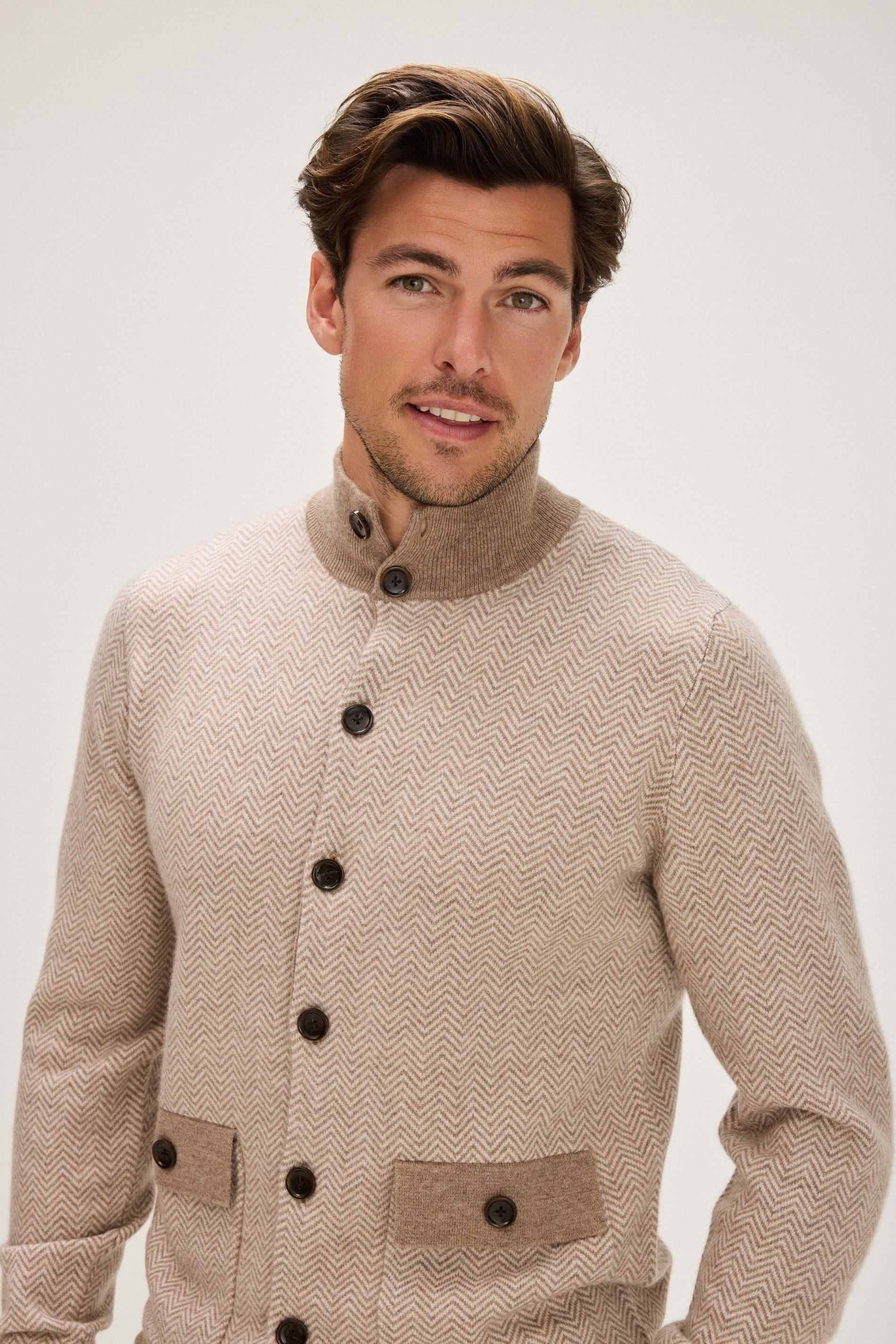 Davida Man Herringbone Jacket Cardigans Mink