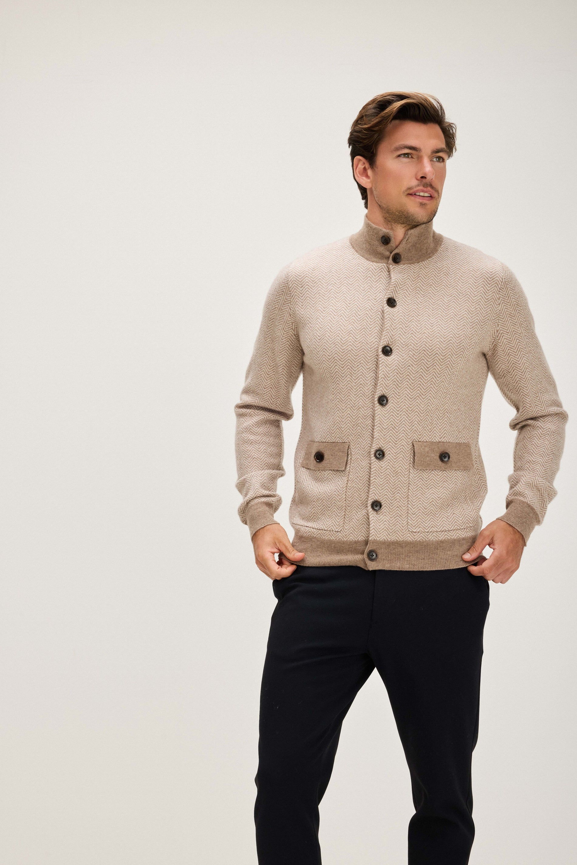 Davida Man Herringbone Jacket Cardigans Mink