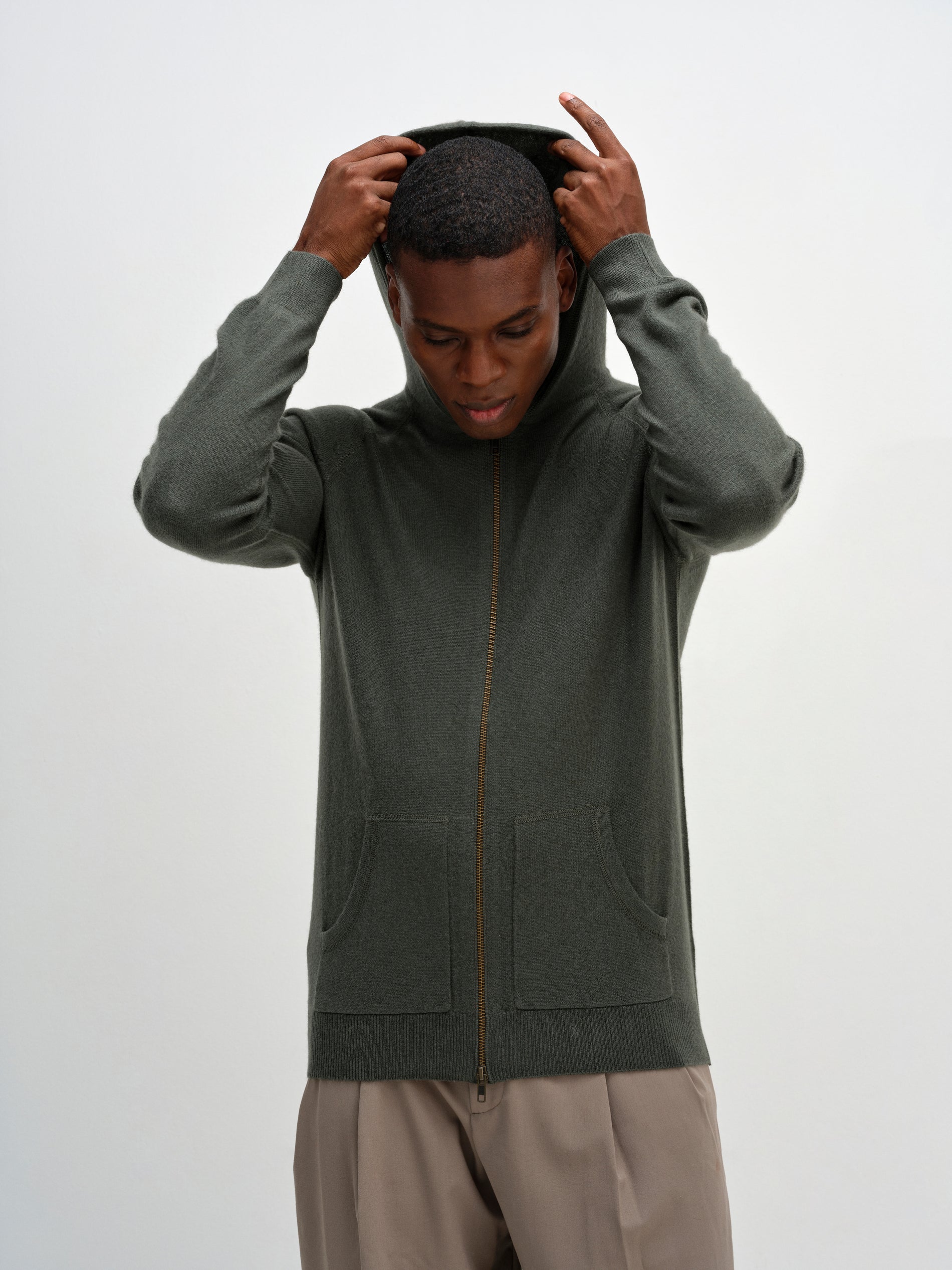 Davida Man Hood Cardigans Army Green