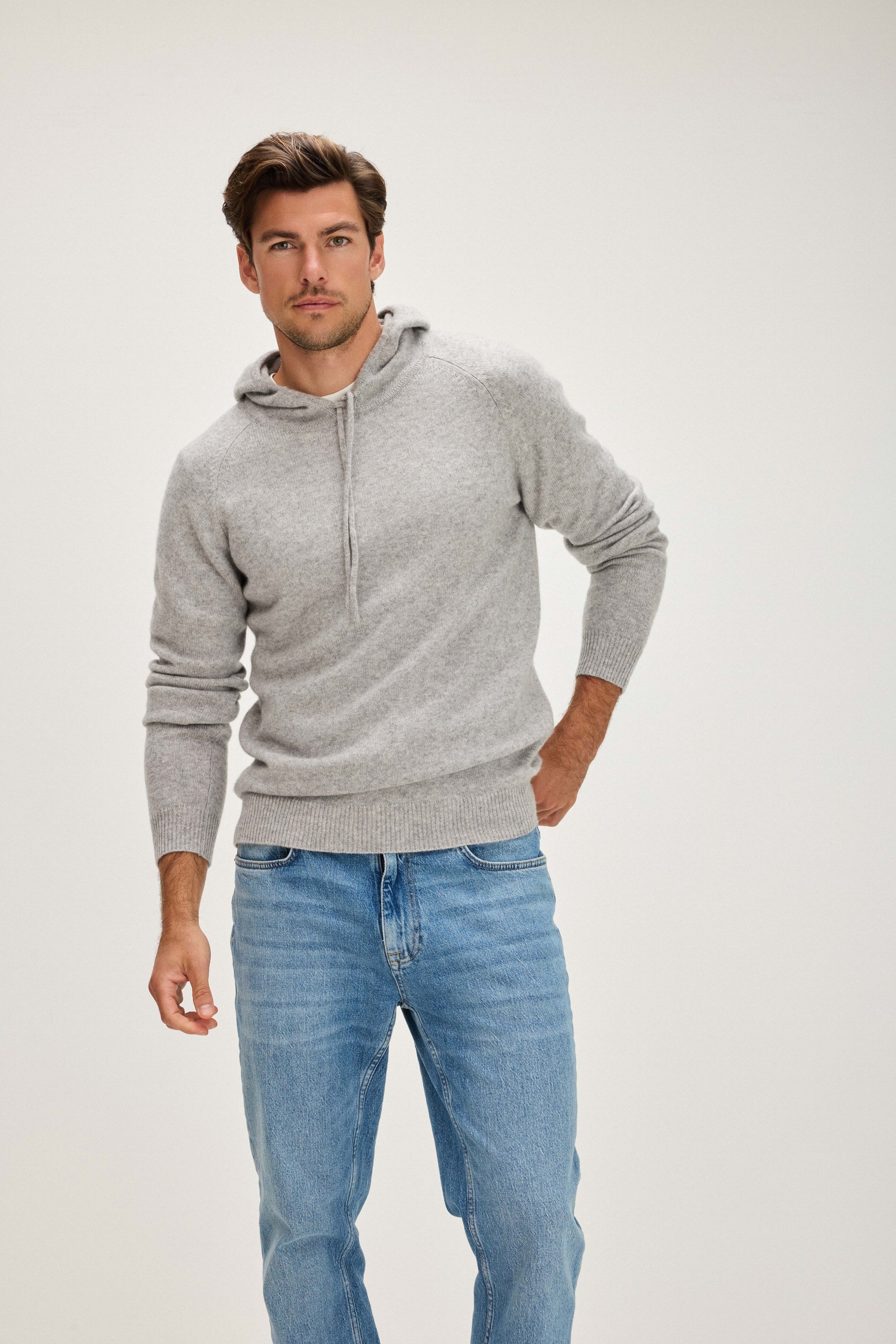 Davida Man Hood Cardigans Light Grey