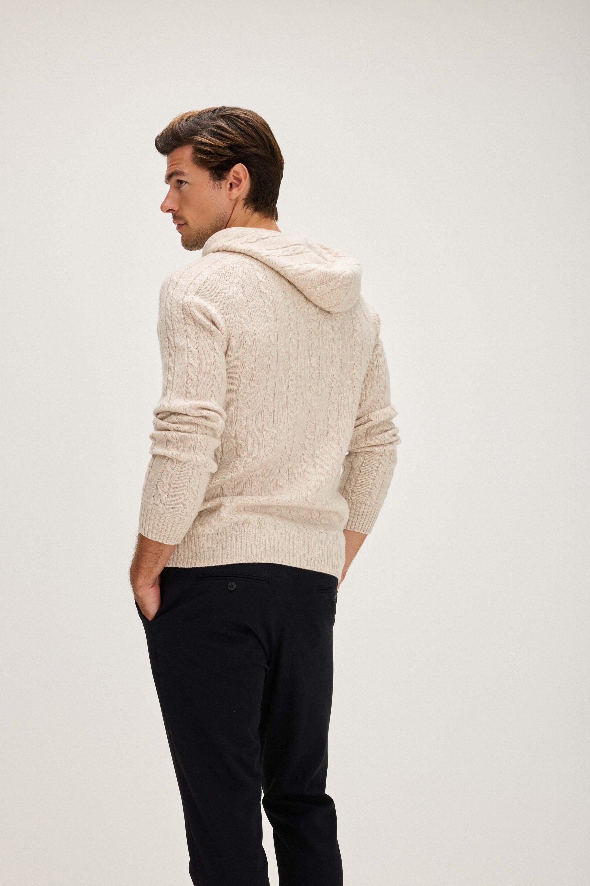 Davida Man Hoodie Cable Sweaters Light Beige