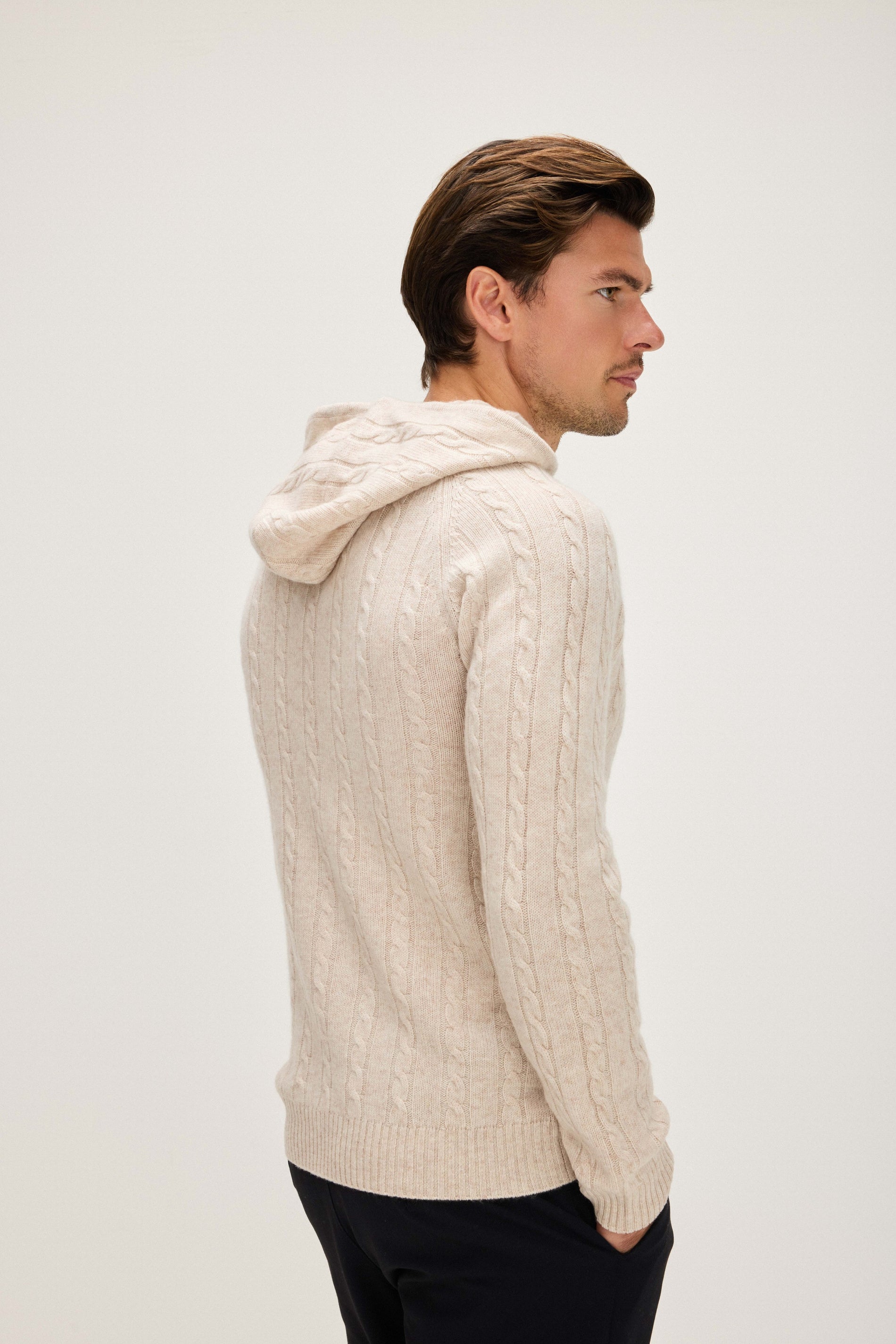 Davida Man Hoodie Cable Sweaters Light Beige