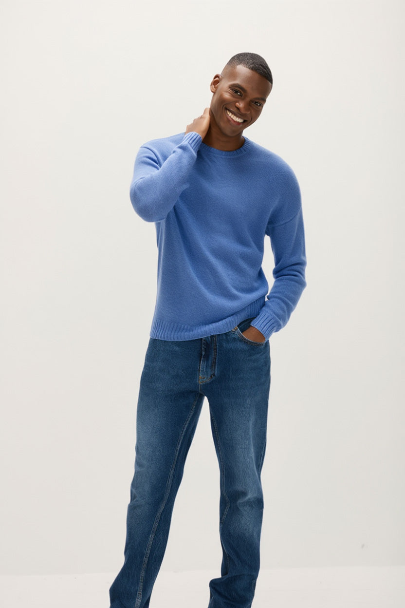 Davida Man O-neck Plain Sweaters Ocean Blue
