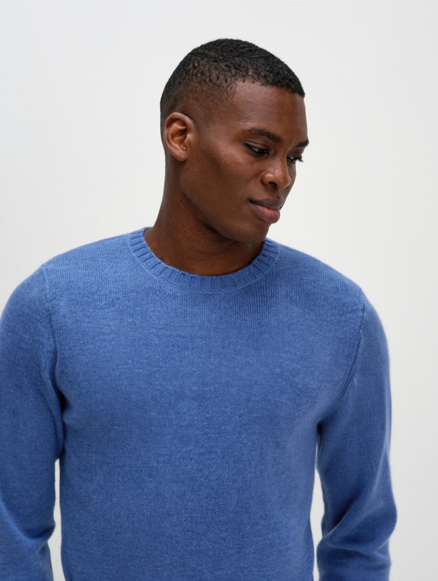 Davida Man O-neck Plain Sweaters Ocean Blue