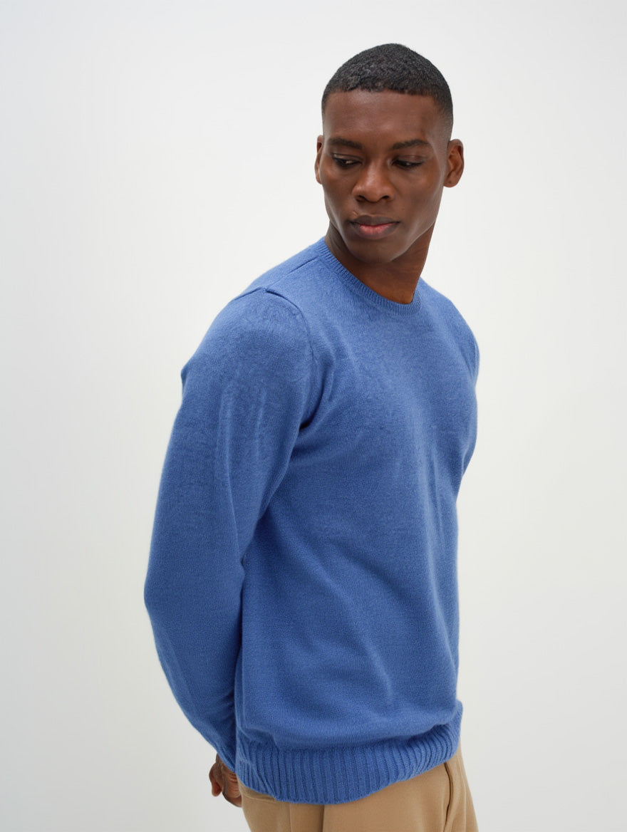 Davida Man O-neck Plain Sweaters Ocean Blue