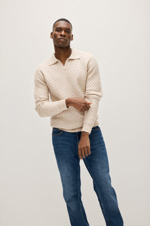 Man Open Collar Diamond Knit - Light Beige