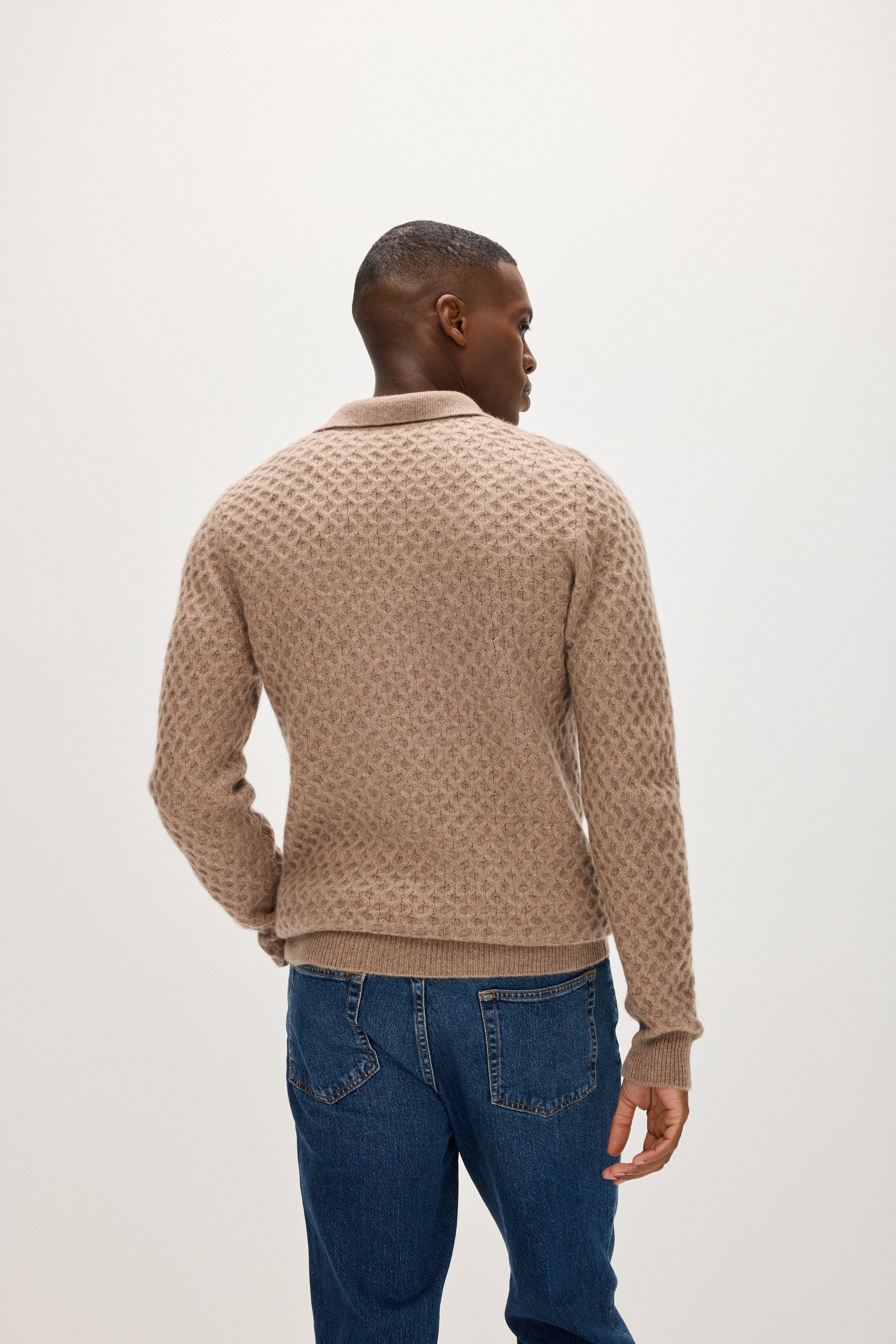 Davida Man Open Collar Diamond Knit Sweaters Mink