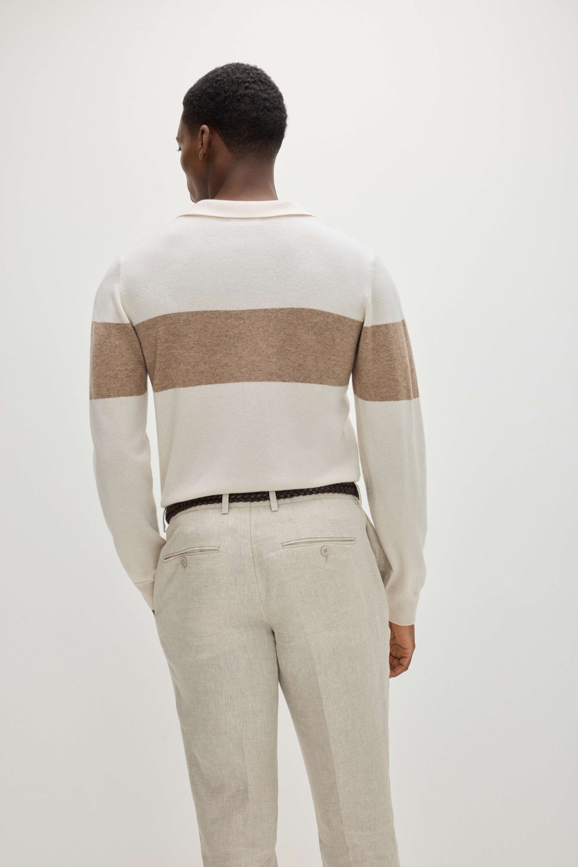 Davida Man Open Collar One Stripe Sweaters White/Mink