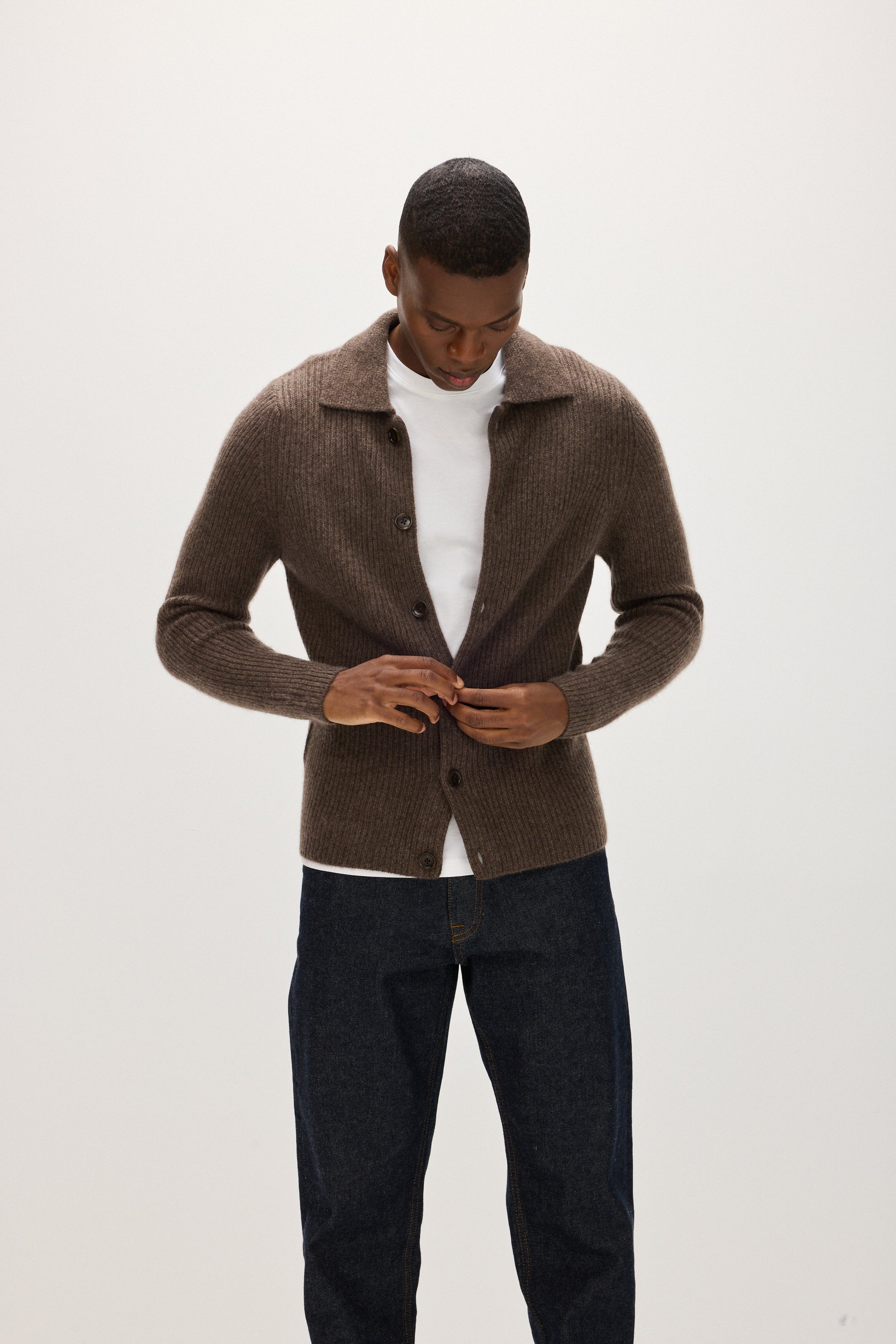 Davida Man Rib Cardigan Sweaters Cacao