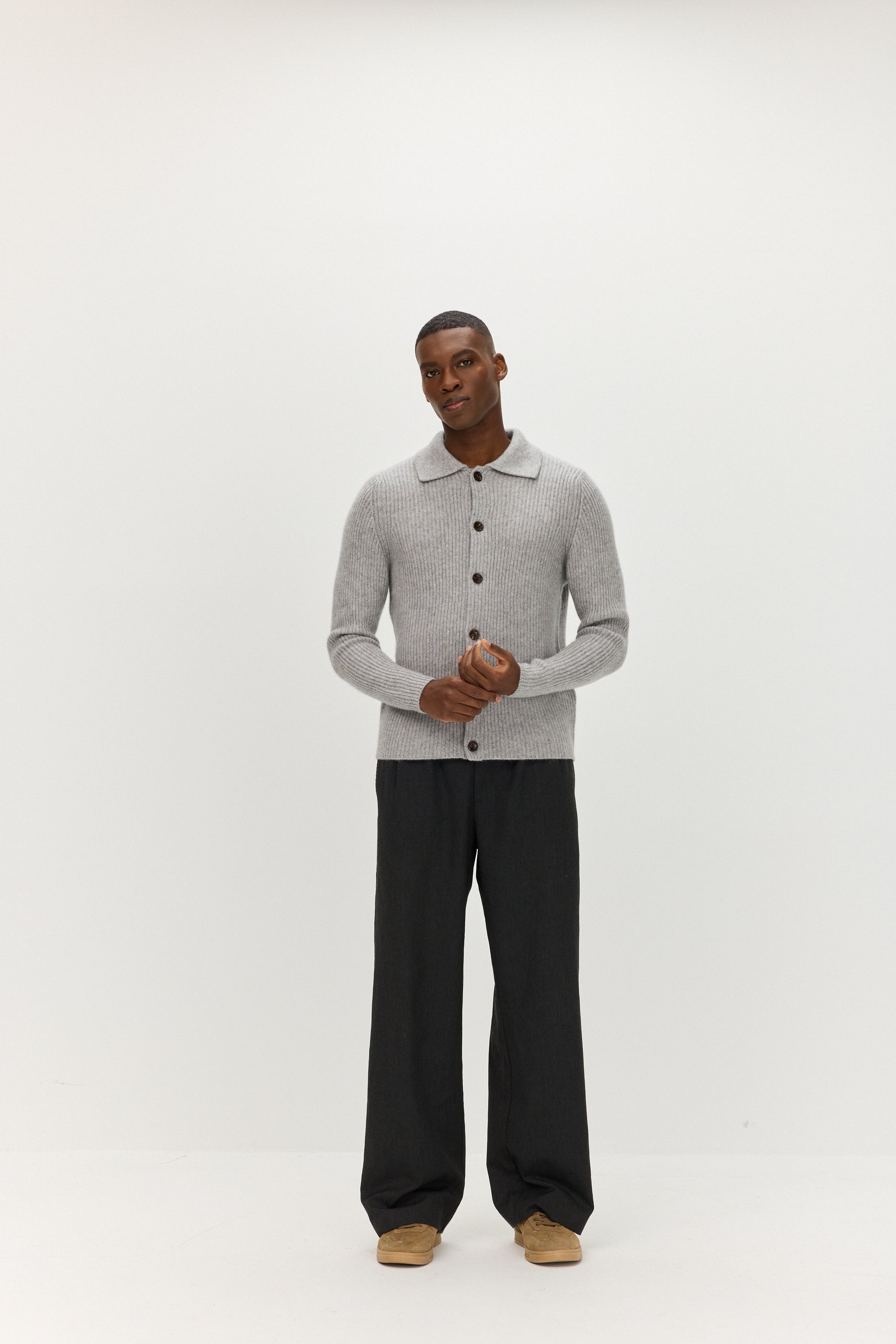 Davida Man Rib Cardigan Sweaters Light Grey