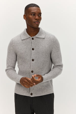 Man Rib Cardigan - Light Grey