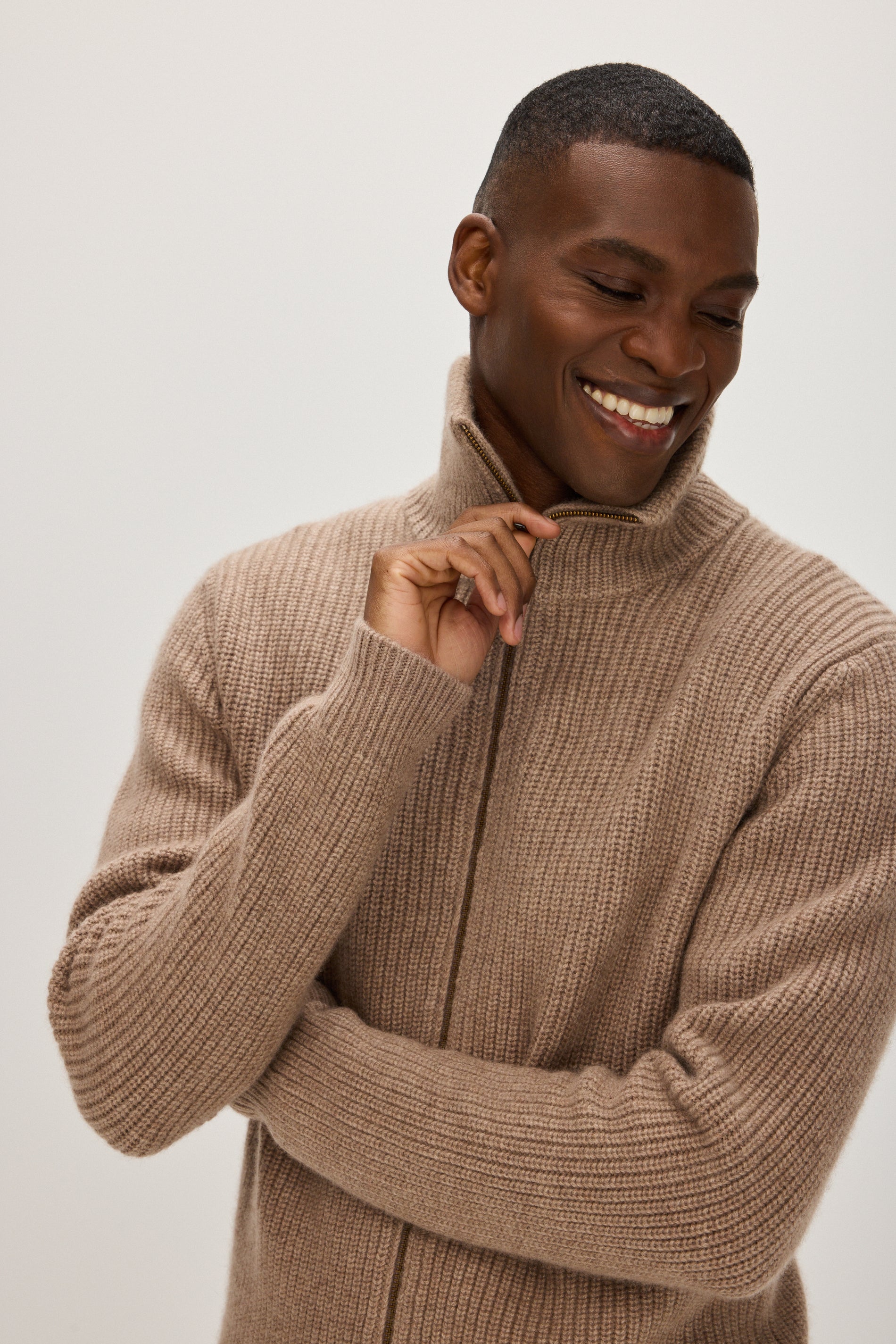 Davida Man Rib Full Zip Sweaters Mink