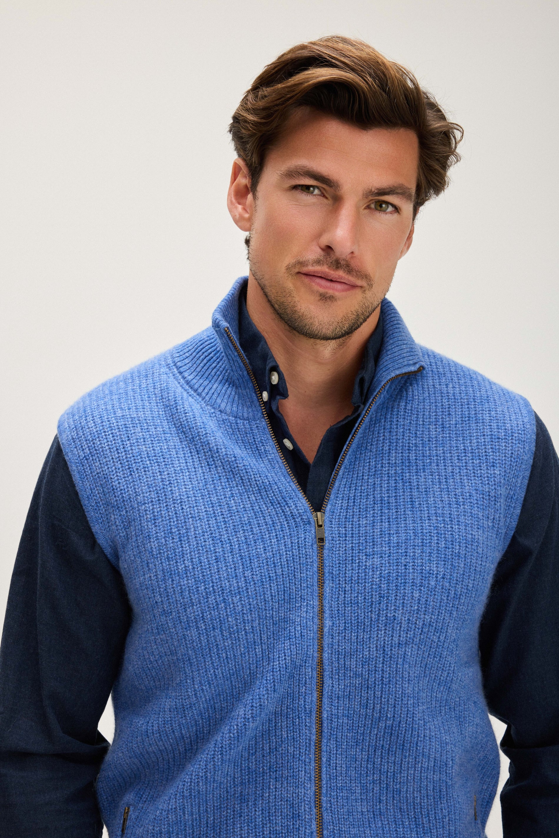 Davida Man Zip Pockets Vest Sweaters Ocean Blue