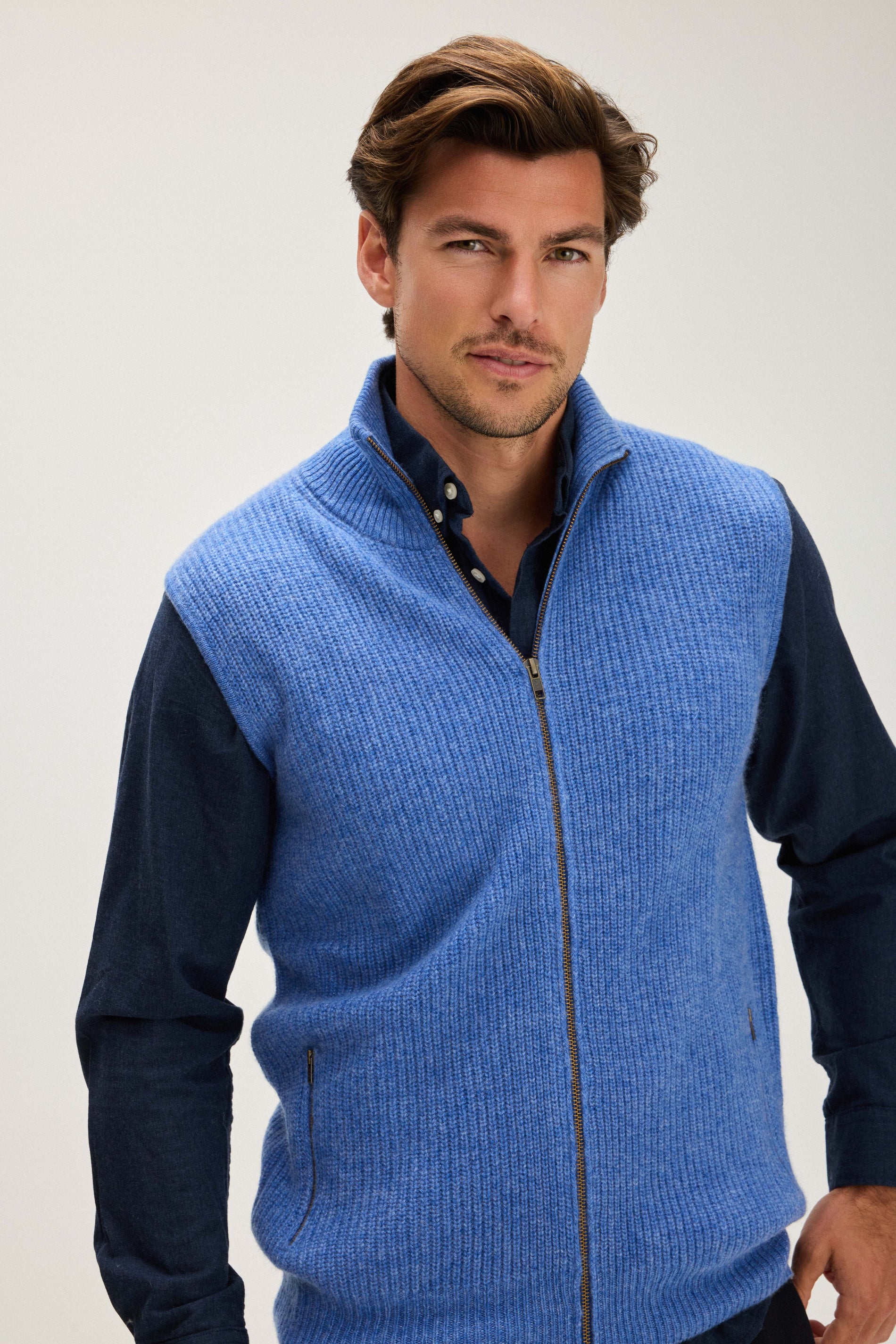 Davida Man Zip Pockets Vest Sweaters Ocean Blue