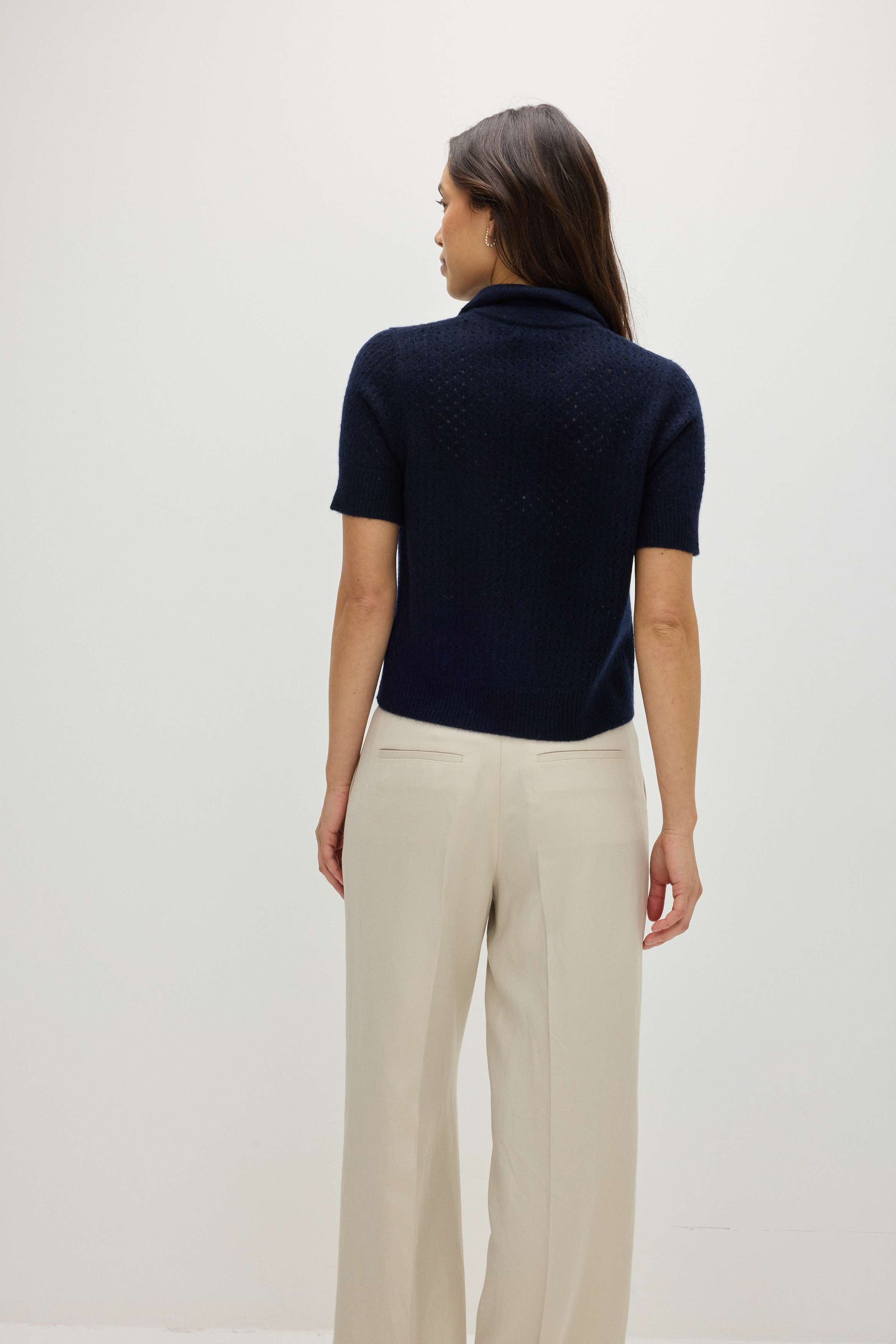 Davida Mesh Knitted Short Sleeve Cardigan Cardigans Navy