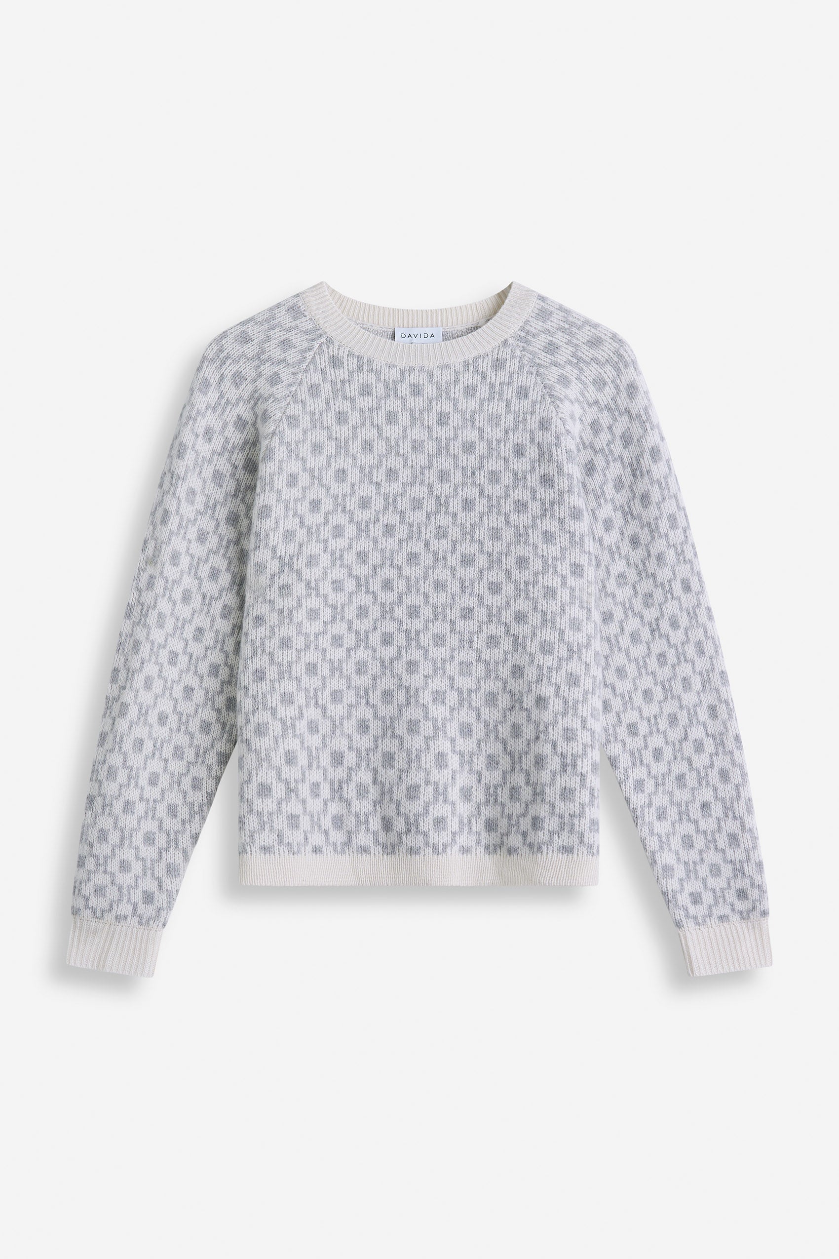 Davida Oversized Raglan Long Sleeve Pattern Knit Sweaters Light Grey/White