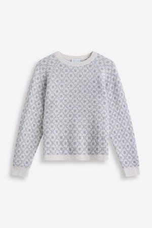 Oversized Raglan Long Sleeve Pattern Knit - Light Grey/White