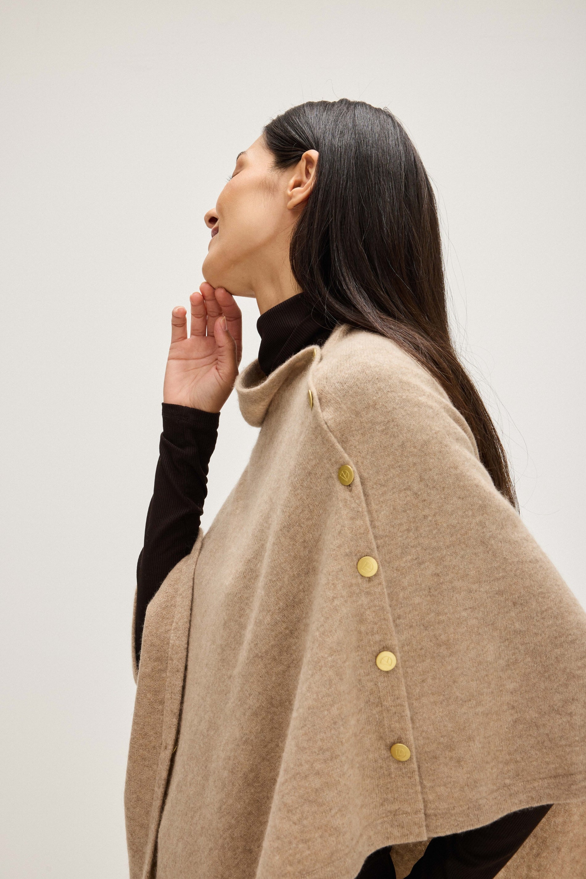 Davida Poncho Gold Buttons Poncho Mink