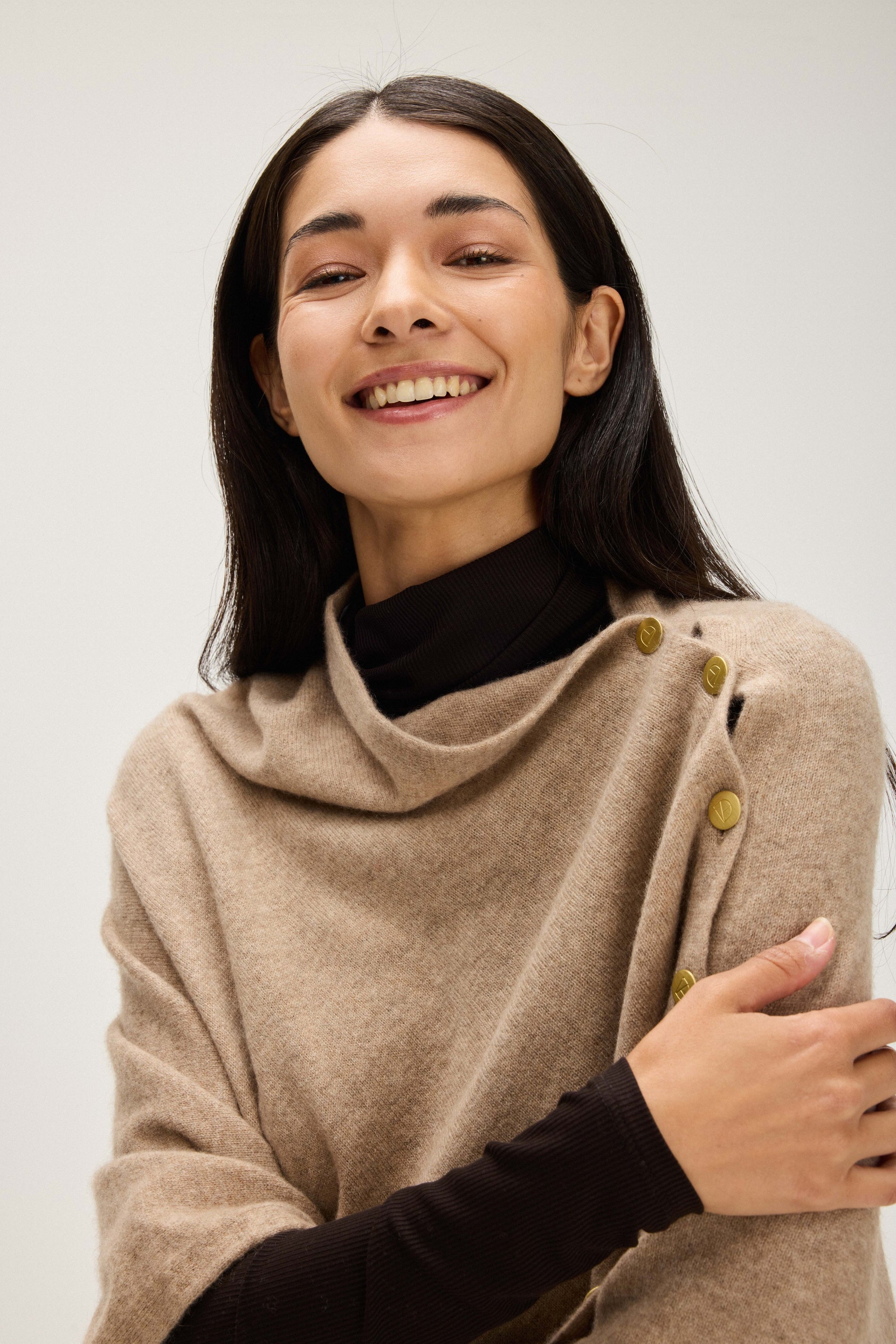 Davida Poncho Gold Buttons Poncho Mink