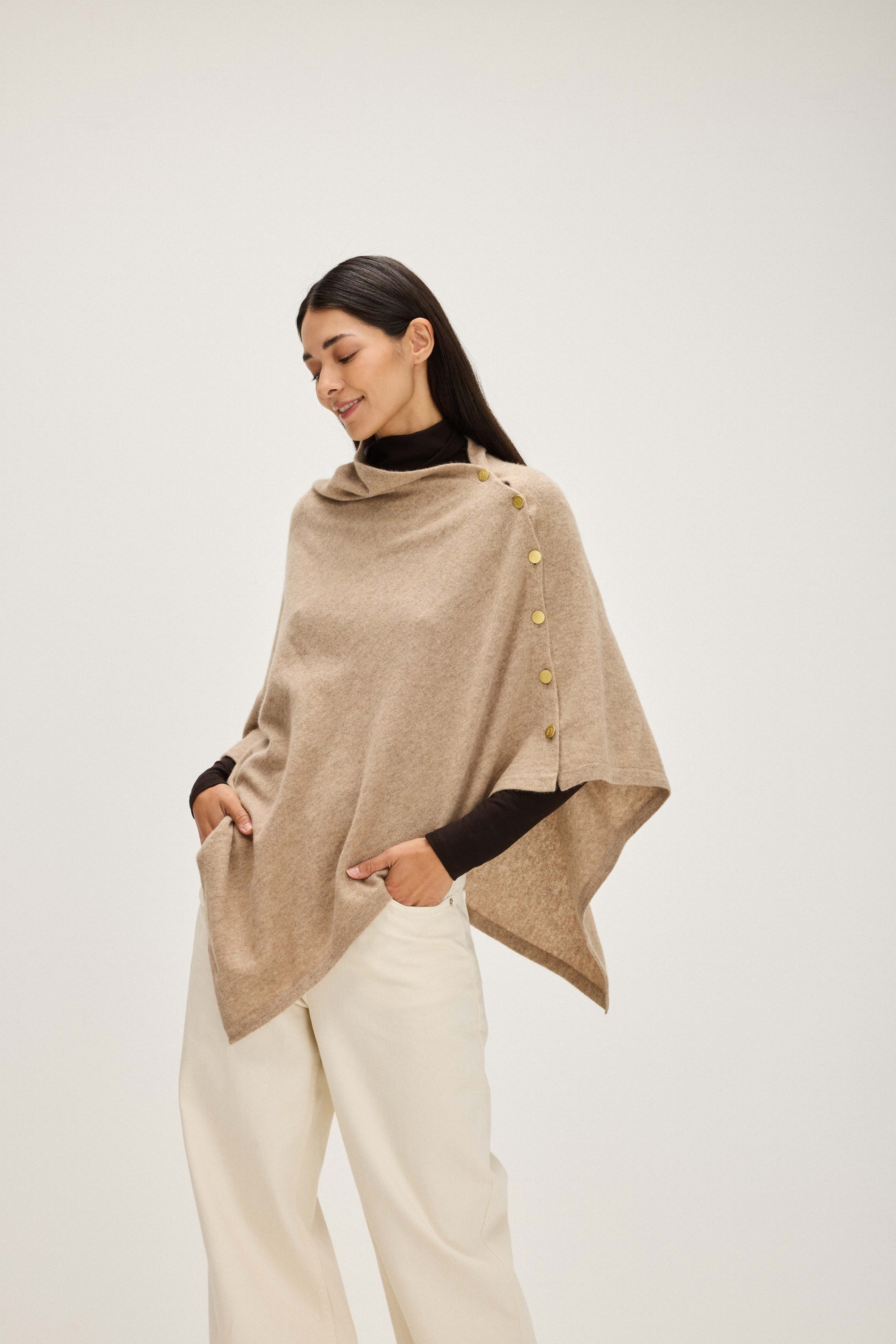 Davida Poncho Gold Buttons Poncho Mink