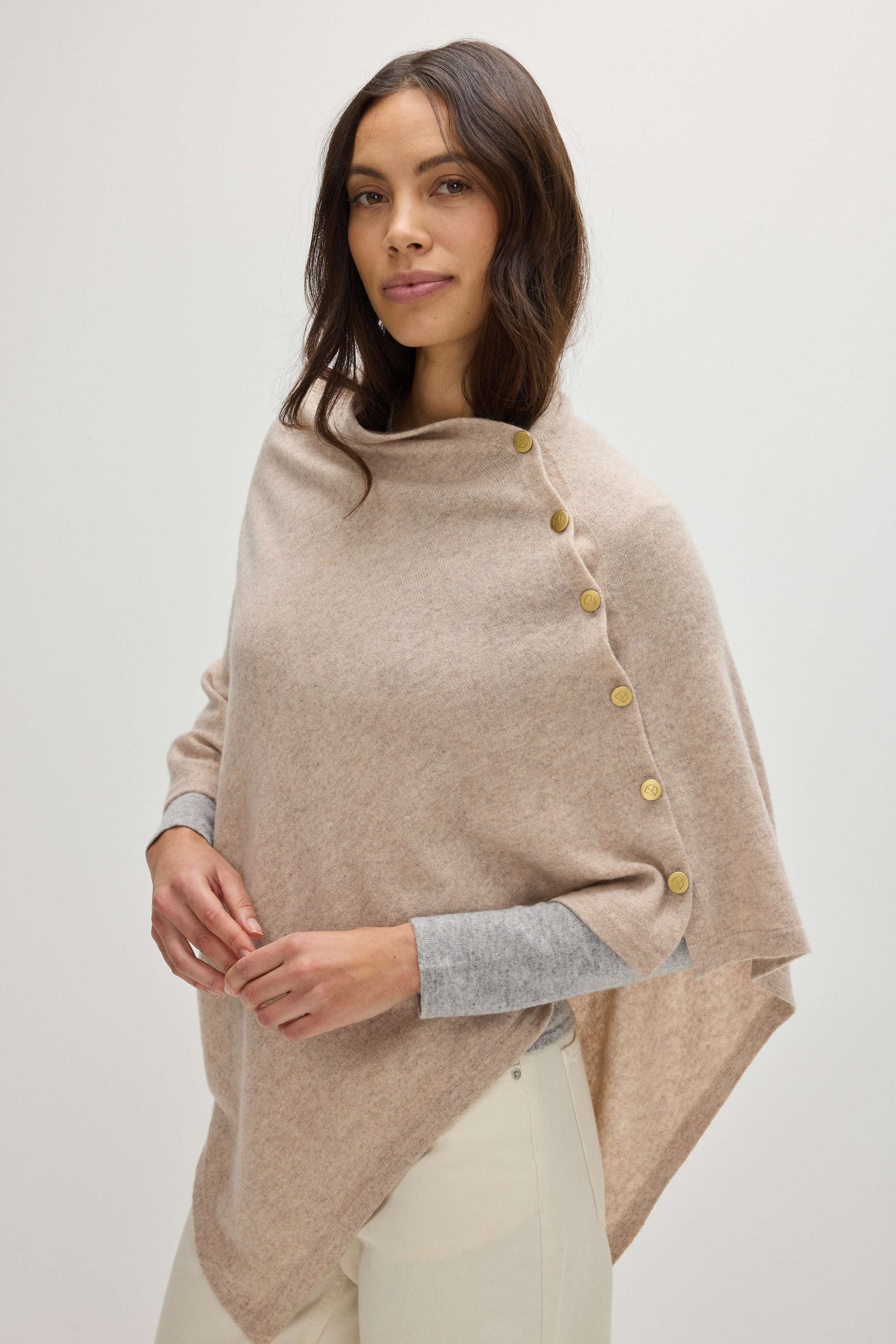 Davida Poncho Gold Buttons Poncho Sand